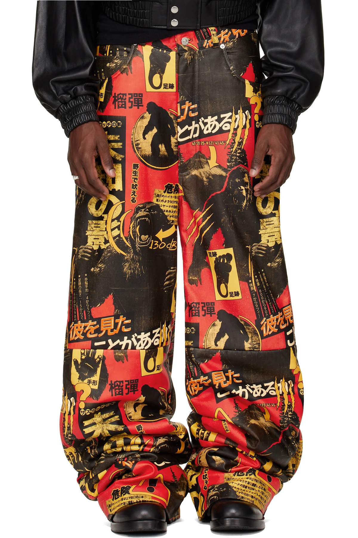 SSENSE Exclusive Black & Red Stacked Leather Snow Pants