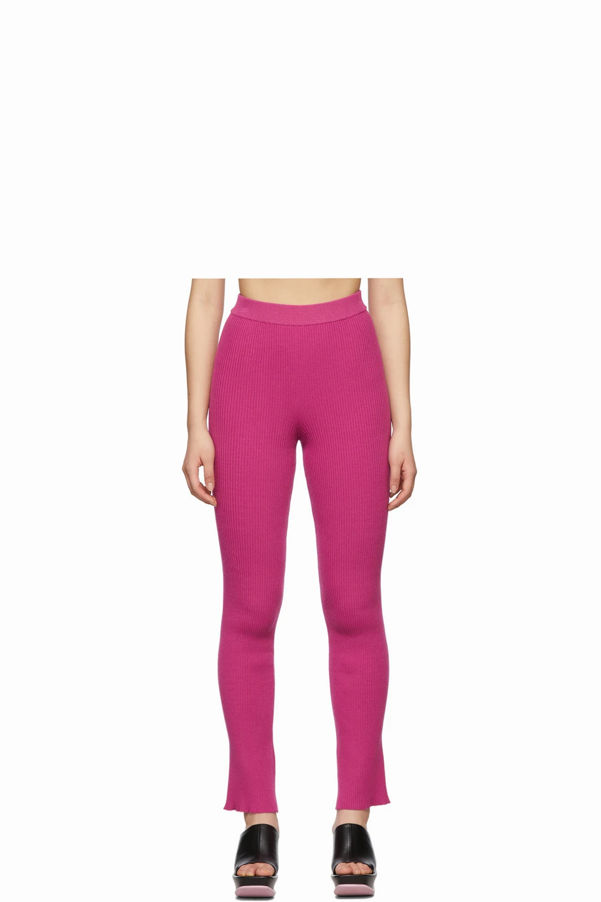 Pink Ribbed Straight Leg Pants