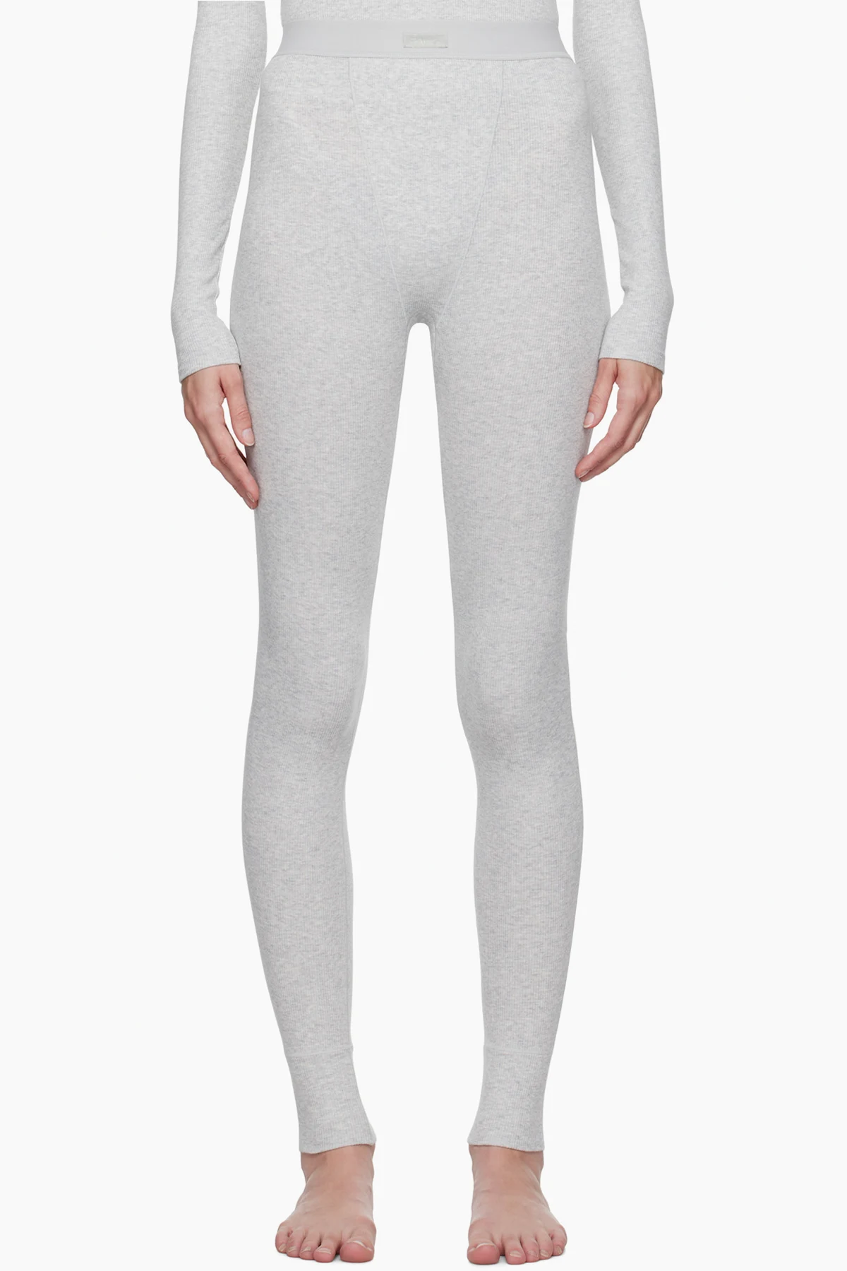 Gray Cotton Rib Leggings