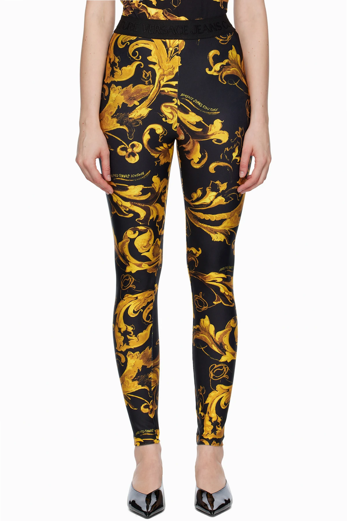 Black & Gold Lycra Barocco Leggings