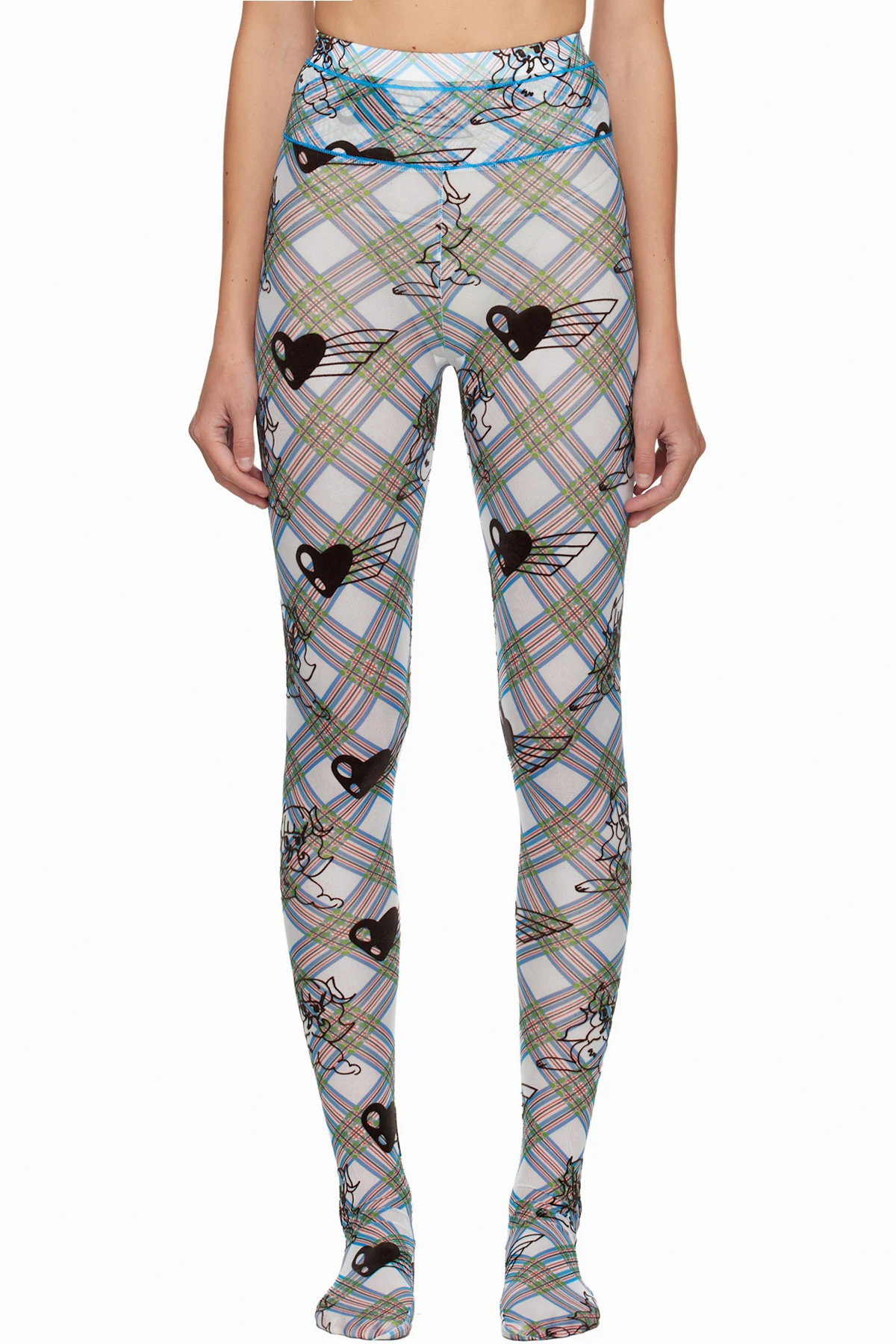 Blue & White Bunny Girl Argyle Mesh Leggings