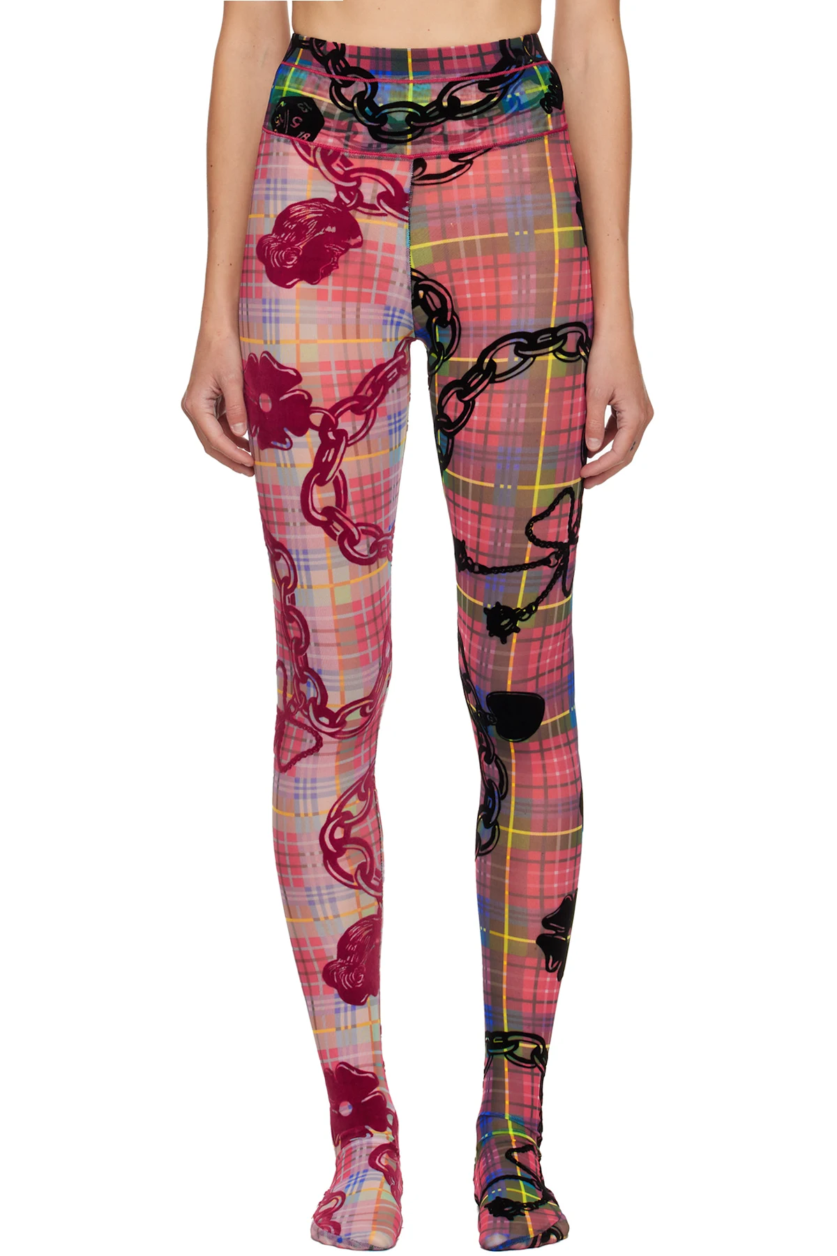 Multicolor Tartan Chain Mesh Leggings