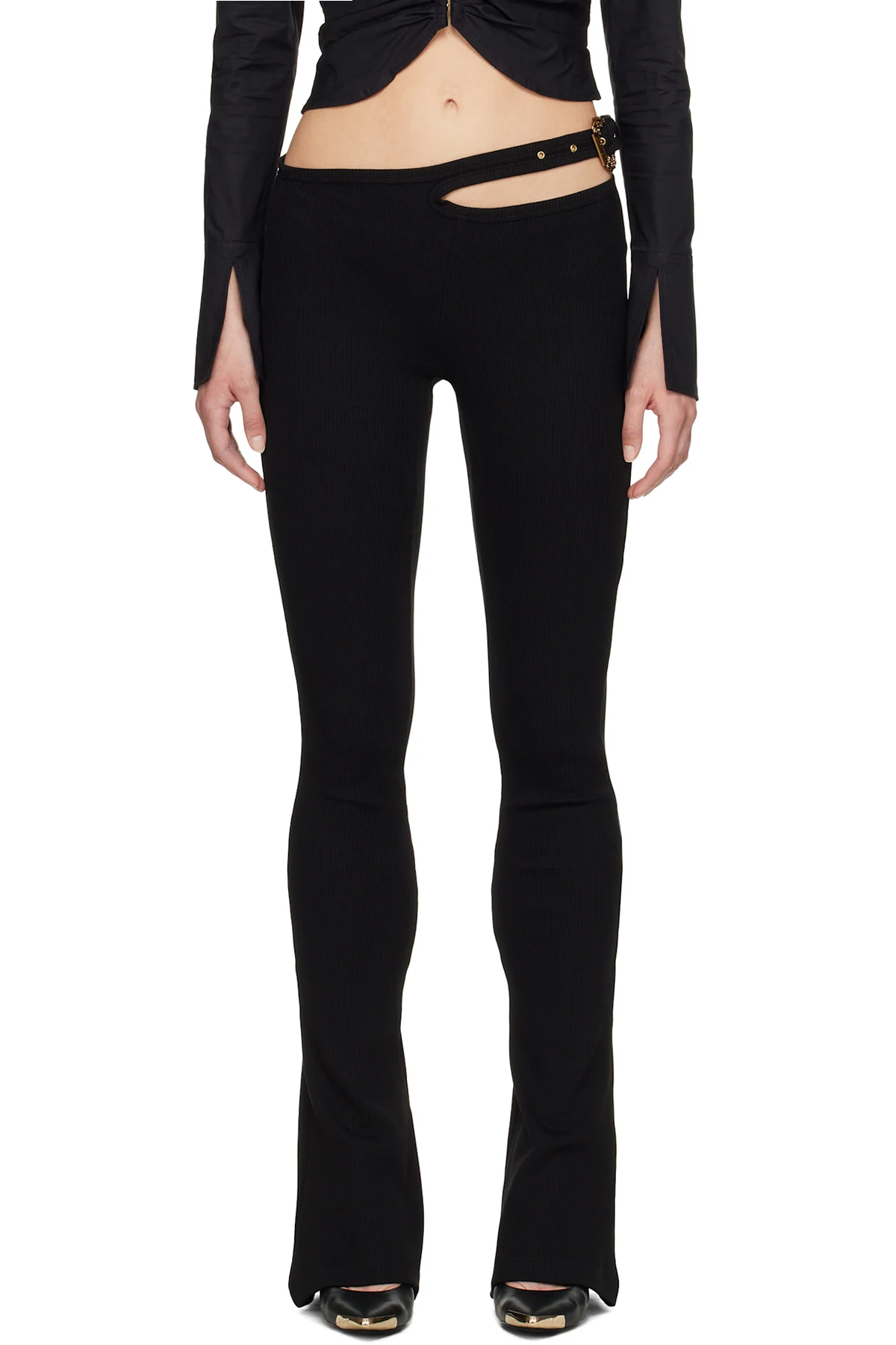 Black Belted Flared Leggings