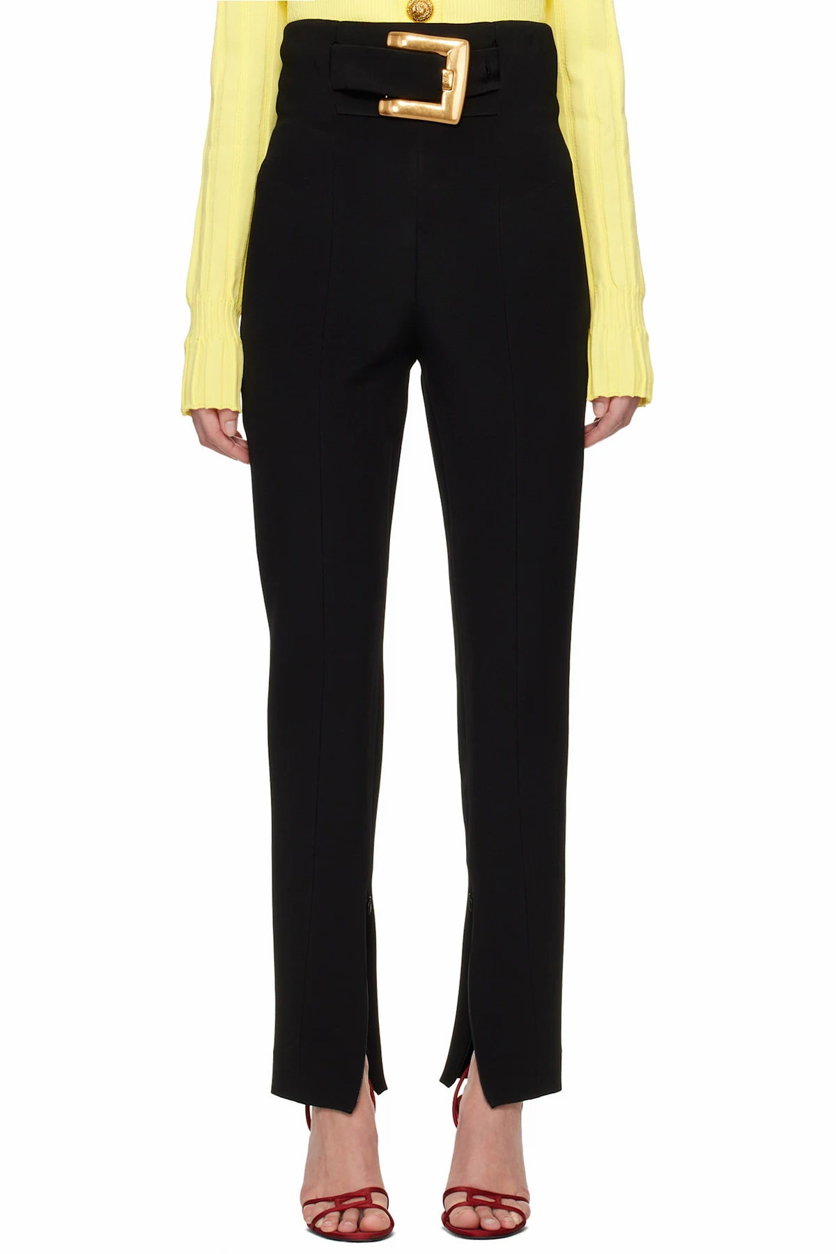 Black Stretch Belt Trousers