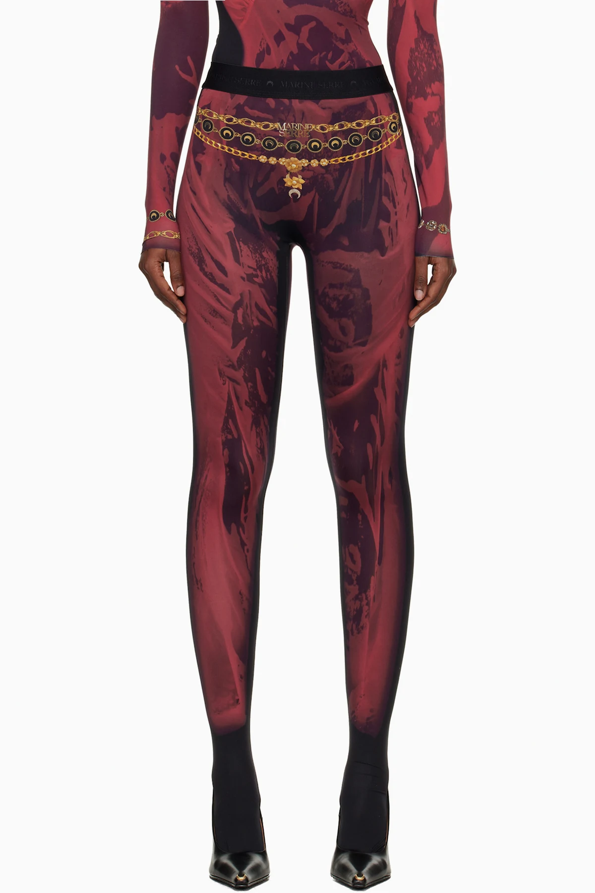 Red & Black Wet Nuisette Printed Jersey Leggings