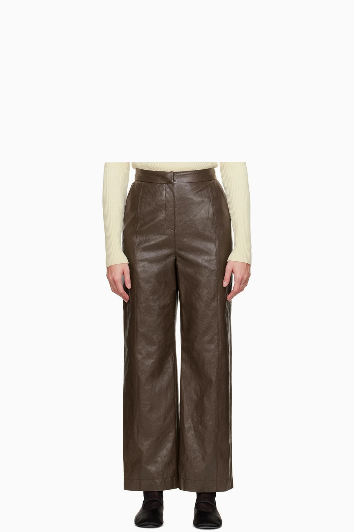 Brown Grained Faux-Leather Pants