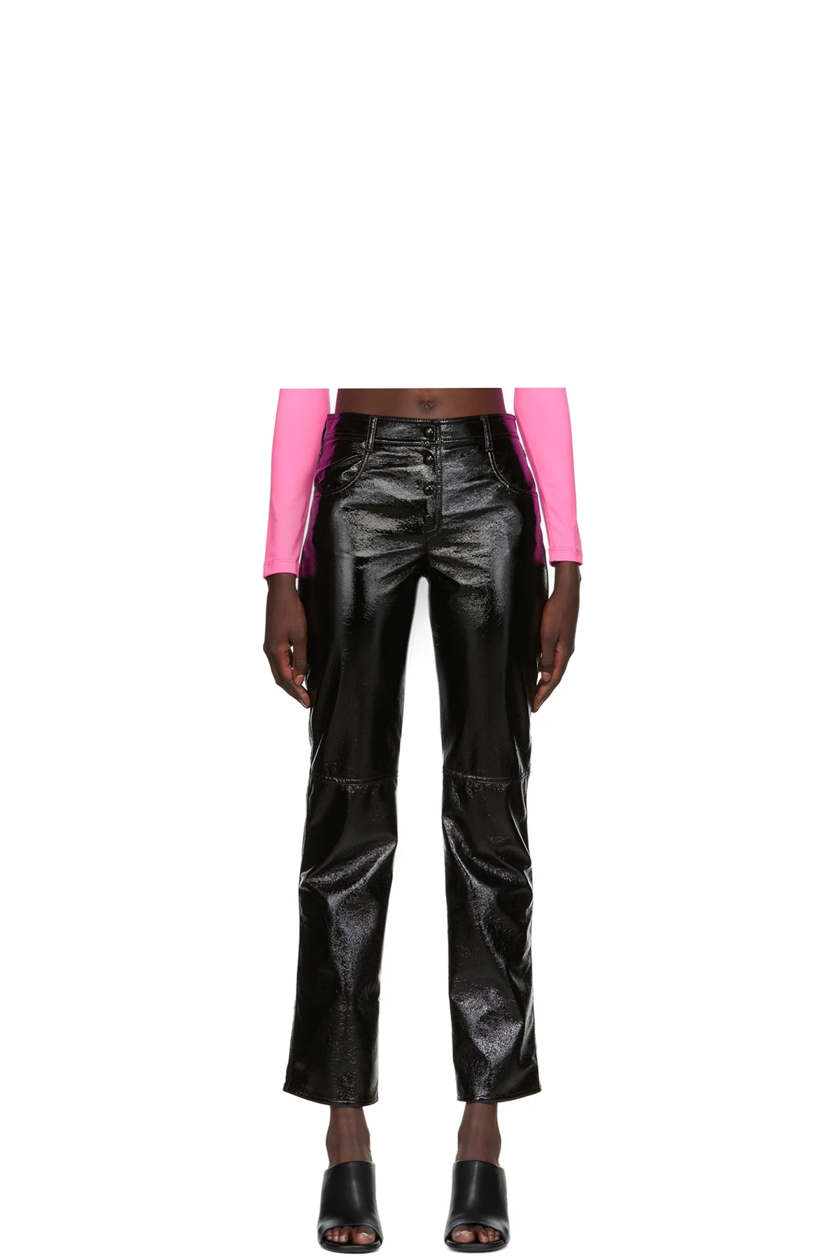 Black Crinkled Faux-Leather Pants
