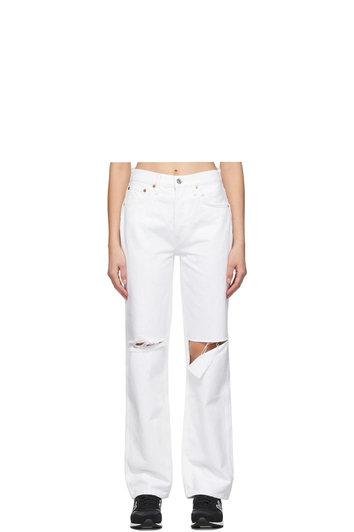 White Distressed High Rise Loose Jeans
