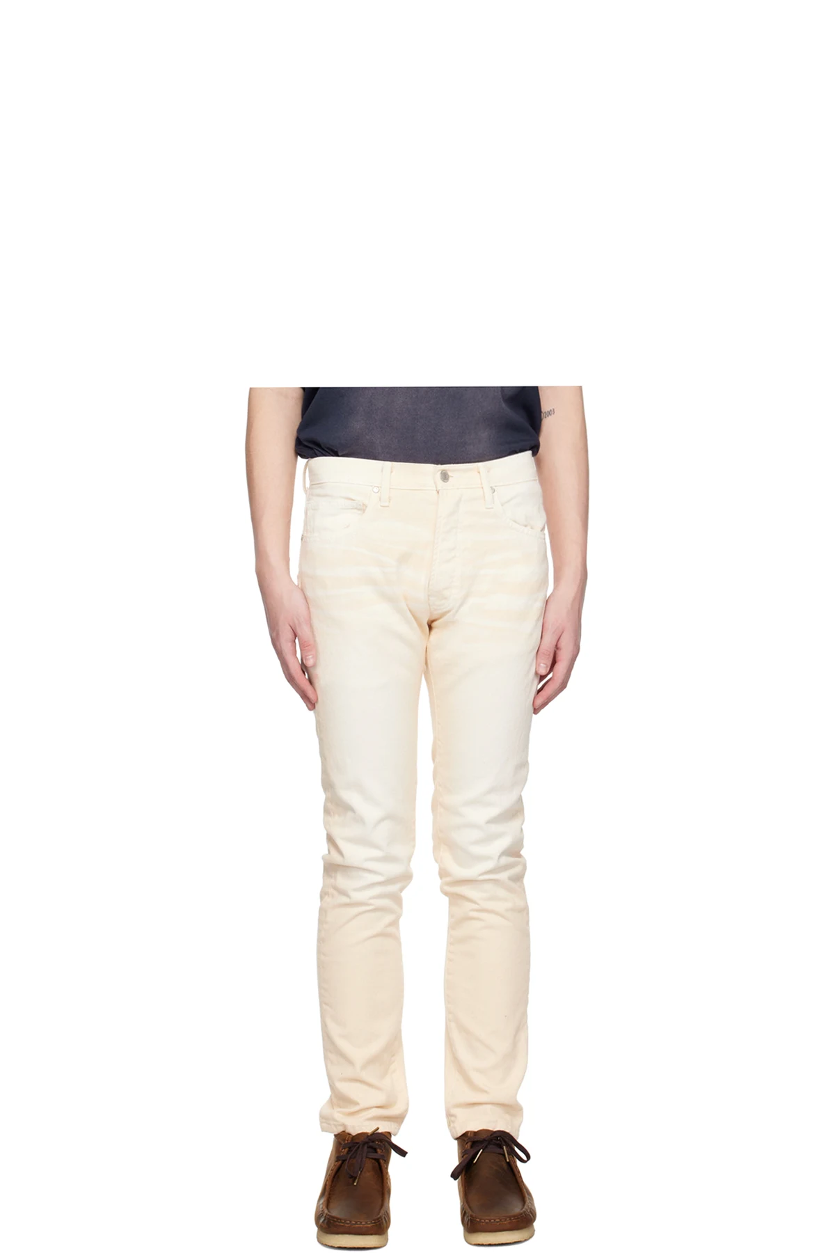 Beige Button-Fly Jeans
