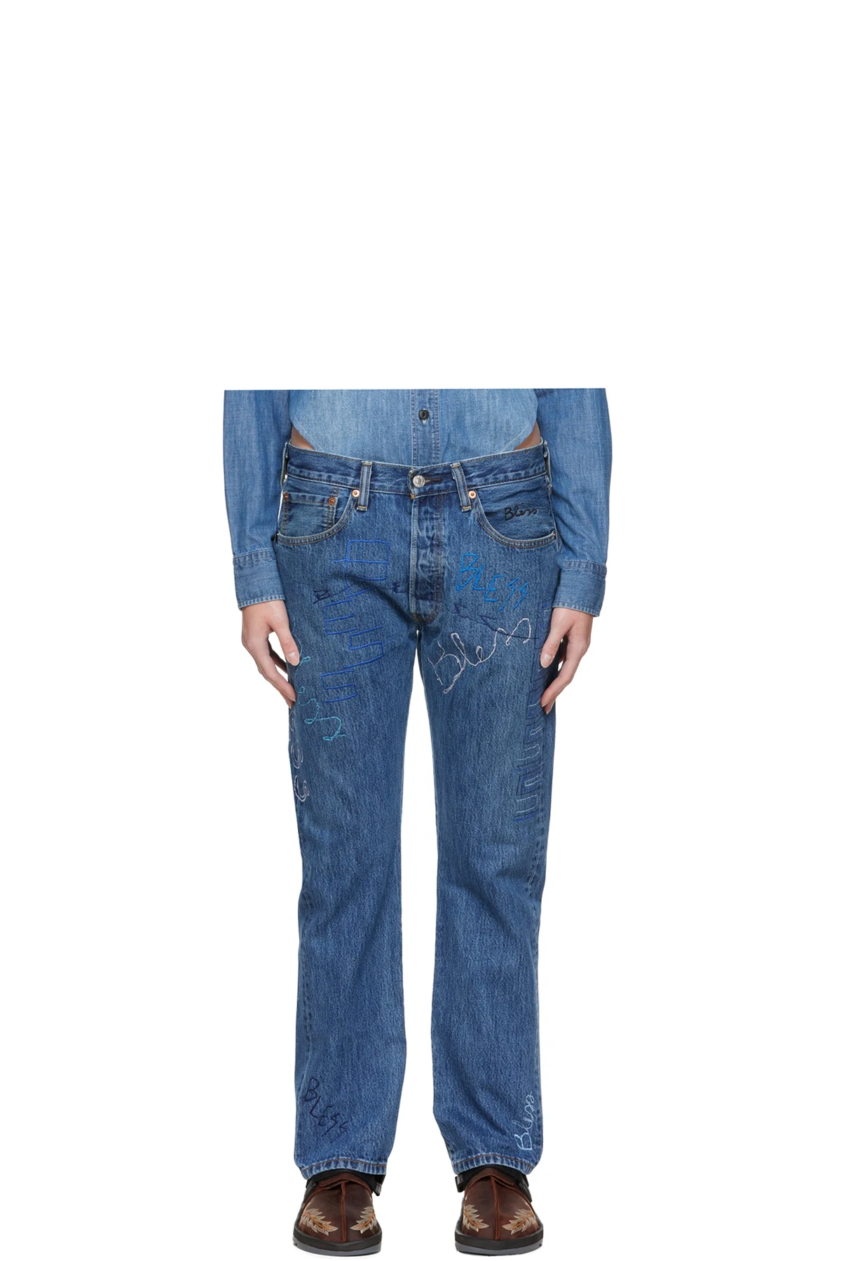 Blue Embroidered Jeans