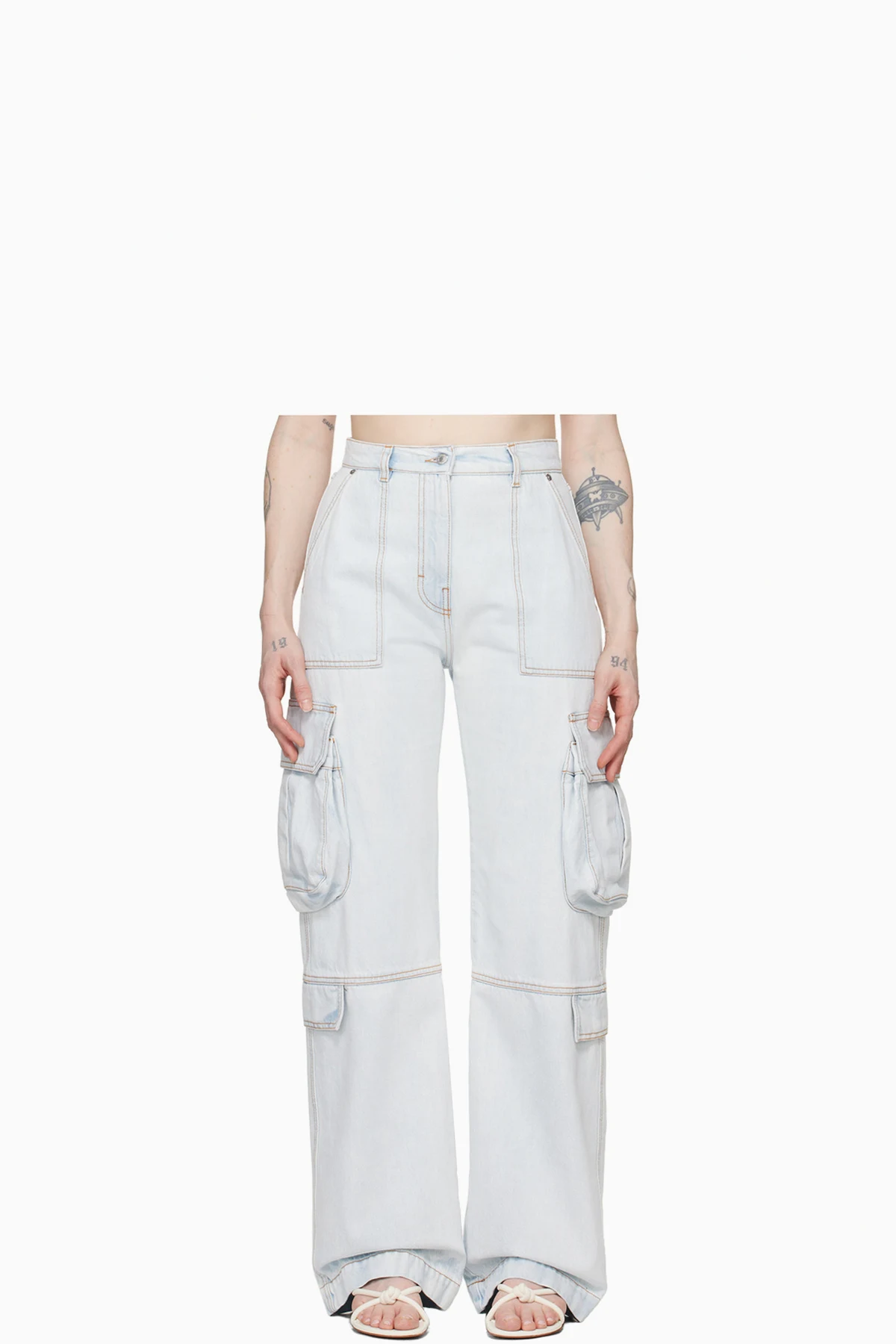 Blue Oversized Denim Cargo Pants