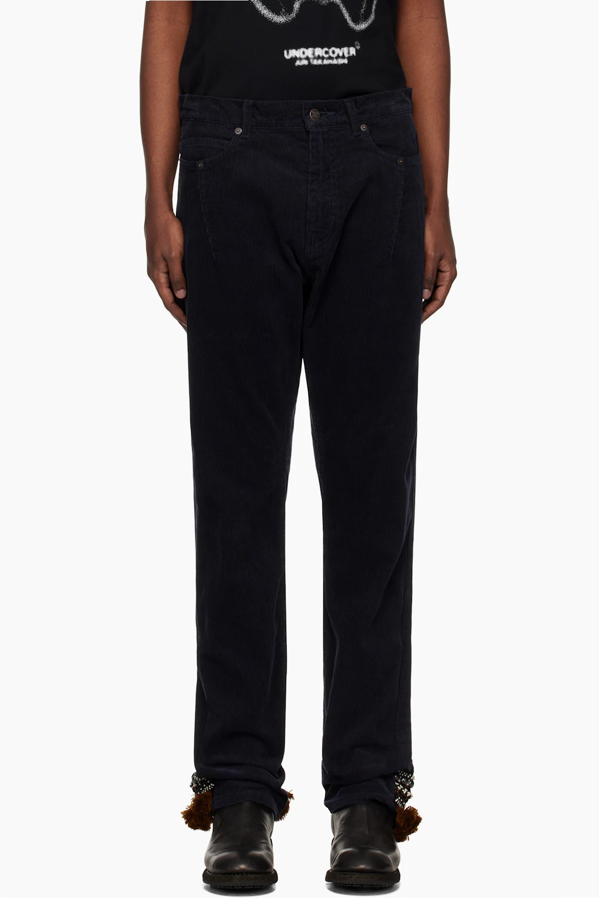 Navy Contrast Hem Trousers