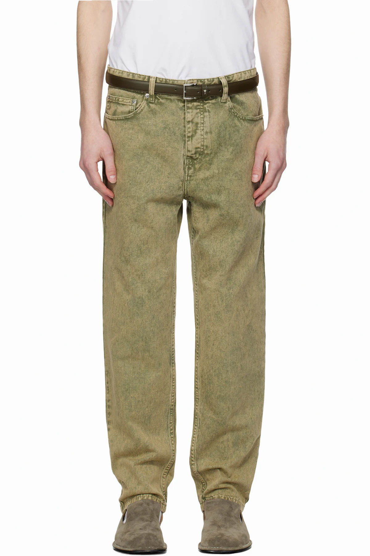 Green Cotton Tapered Fit Jeans
