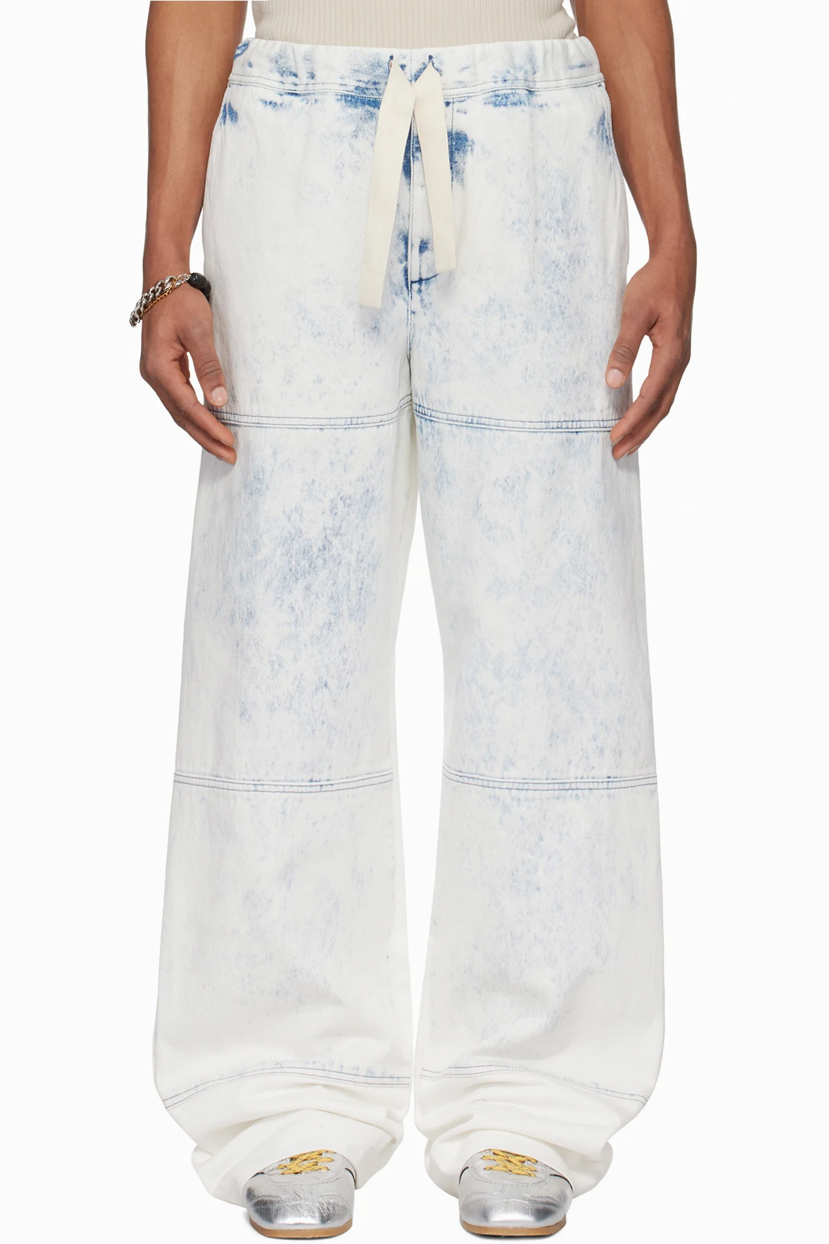 White & Blue Drawstring Jeans