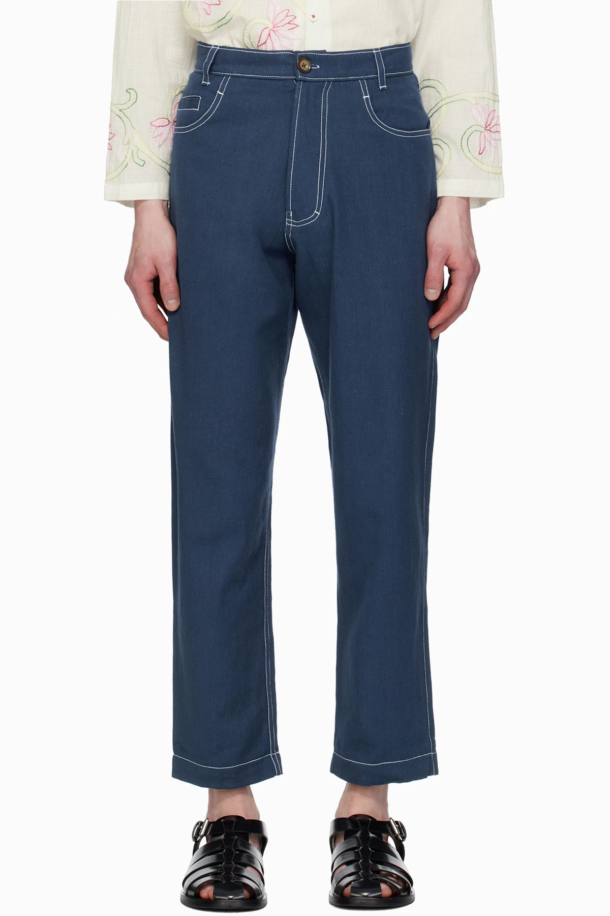 Blue Double Stitch Trousers
