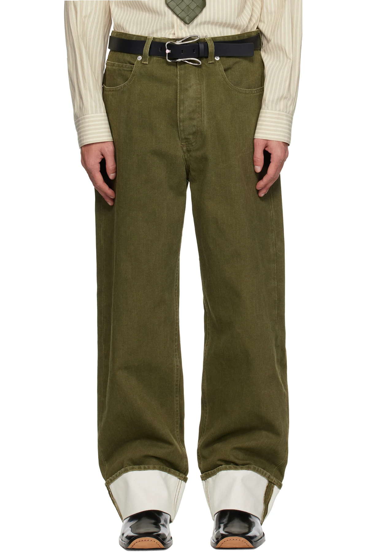 Khaki Colored Turned Up Jeans