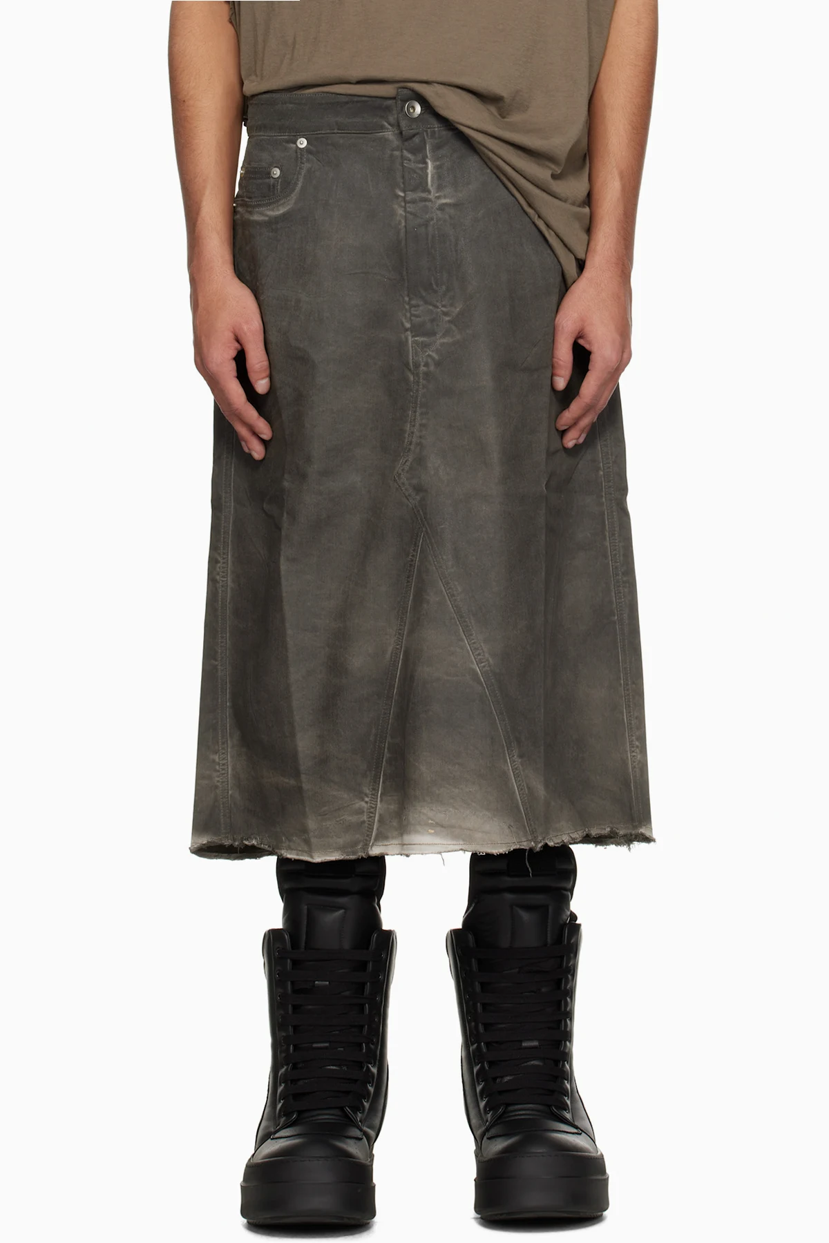 Gray Hollywood Godet Denim Midi Skirt