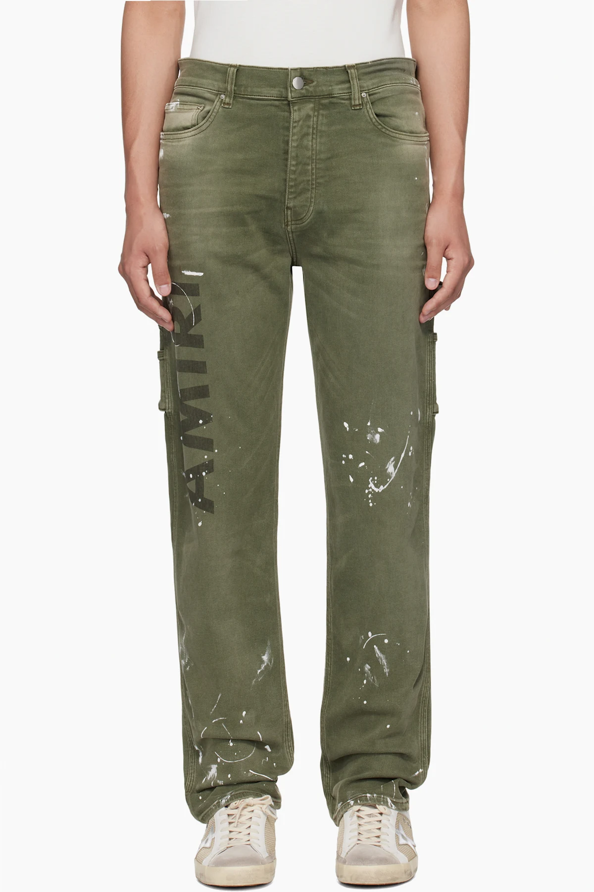 Khaki Army Logo Painted Slim Workman Jeans
