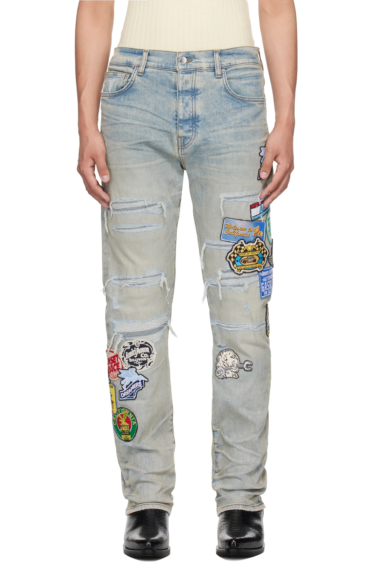 Blue Station Patch Repair Slim Jeans