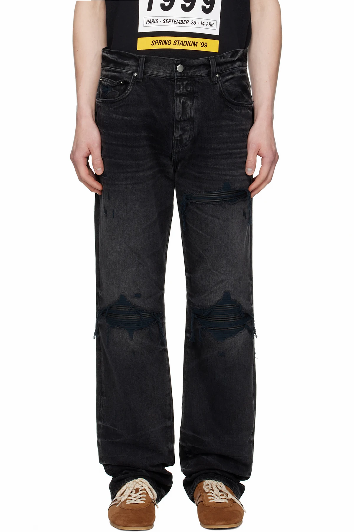 Black Leather Straight MX1 Jeans
