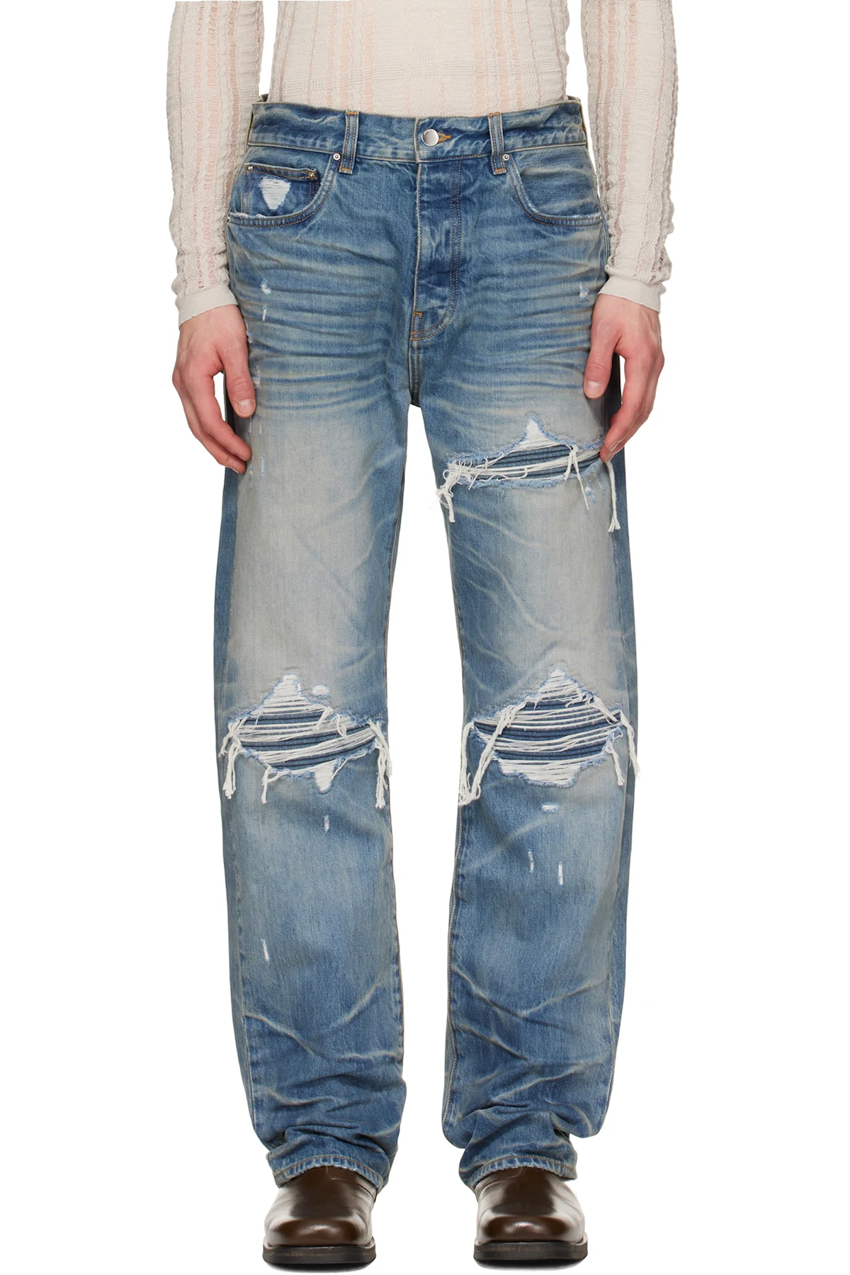 Blue Pleated Denim Straight MX1 Jeans
