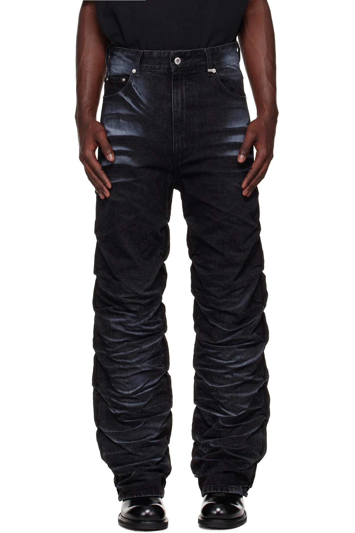 Black Textured Fold Jeans