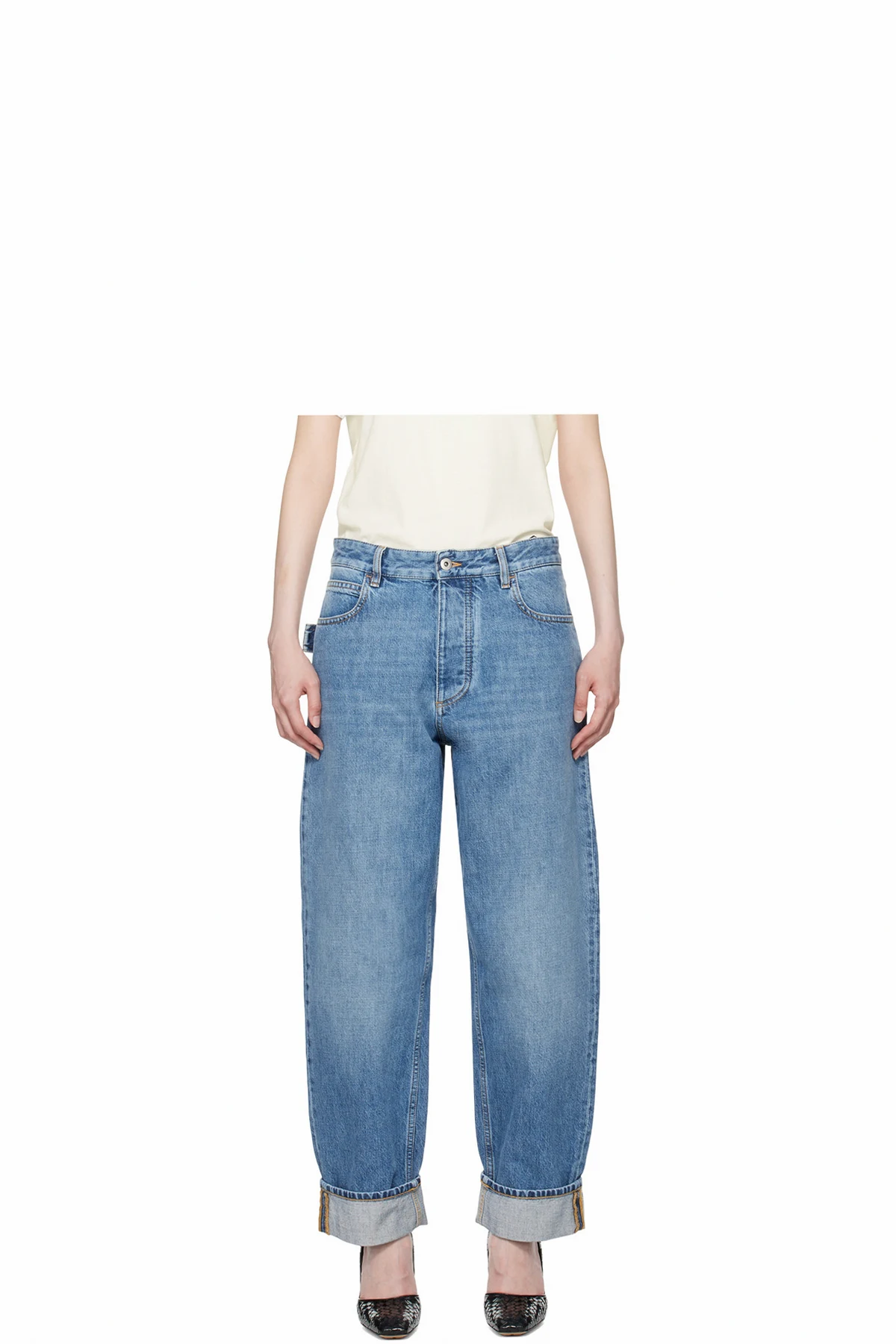 Blue Vintage Medium Indigo Turned Up Denim Jeans