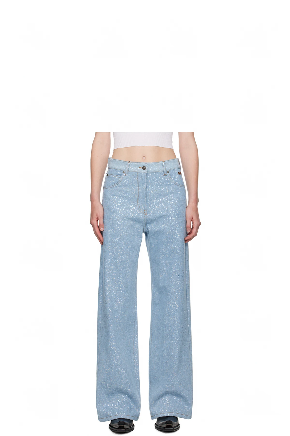 Blue Wide-Leg Glitter Jeans