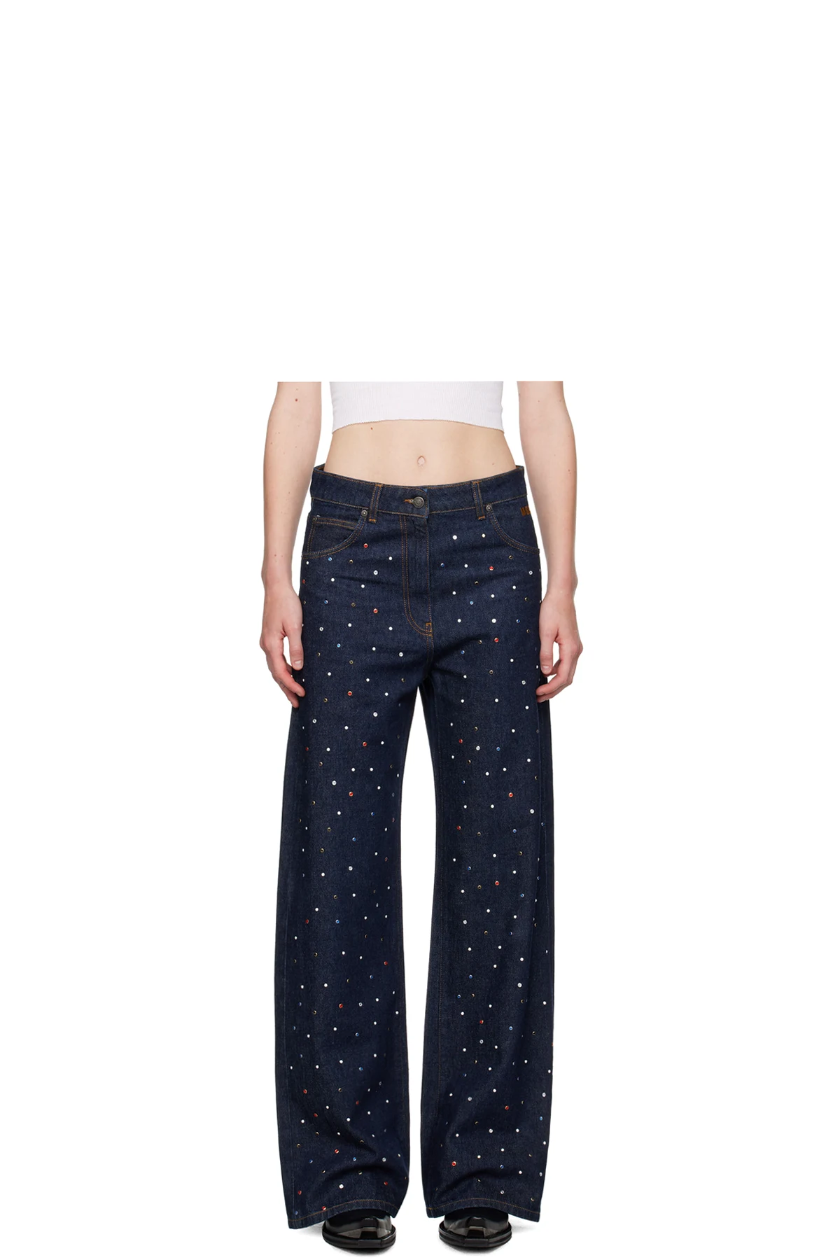Blue Wide-Leg Studs Jeans