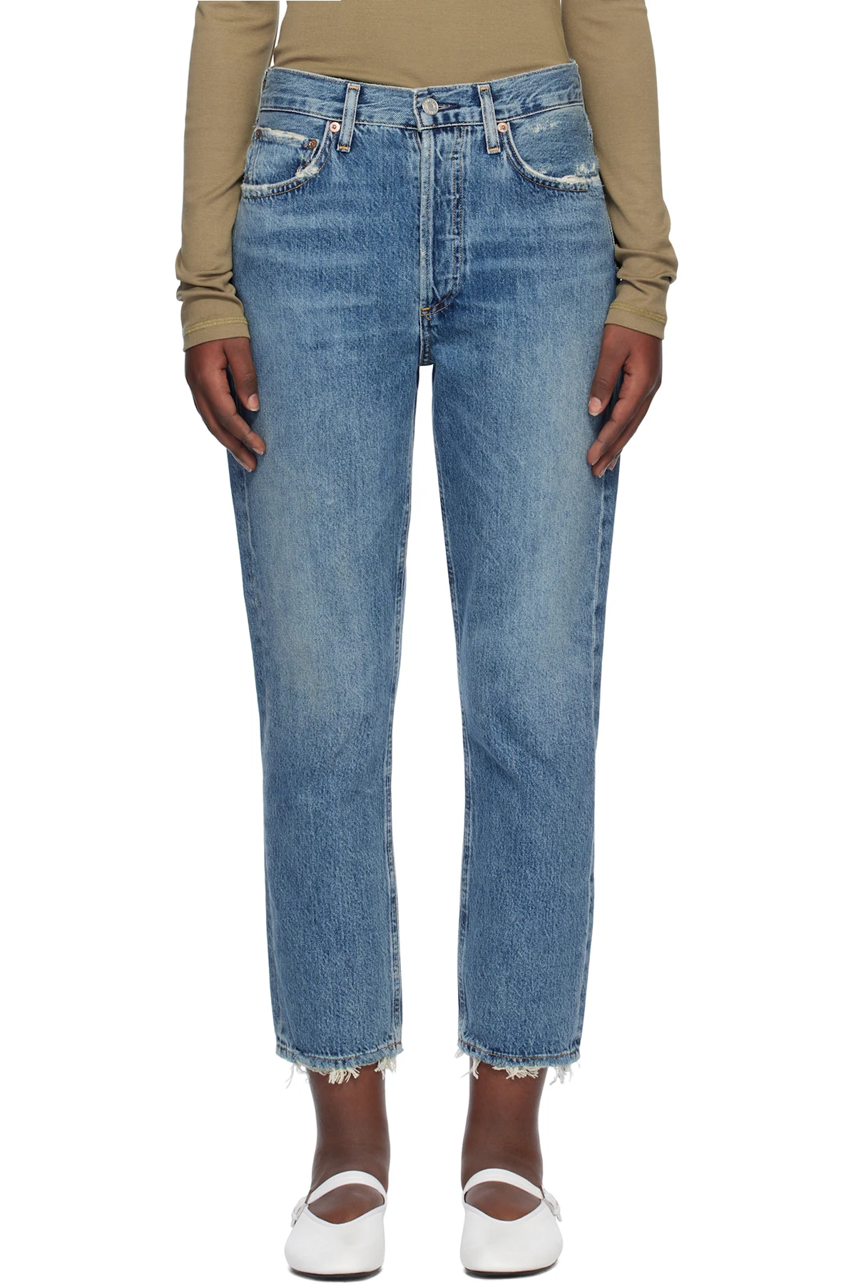 Blue Riley High Rise Straight Crop Jeans