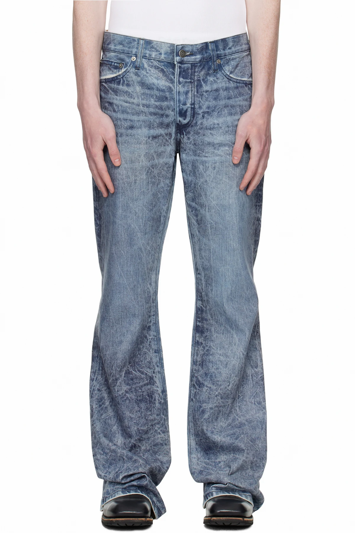 Navy Jimmy Ecru Twill Flare Jeans