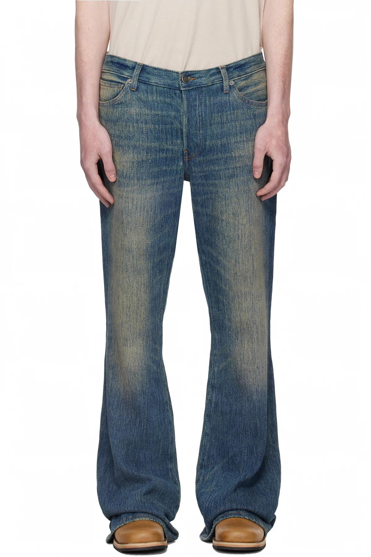 Blue Jimmy Twill Yarn Dye Flare Leg Jeans