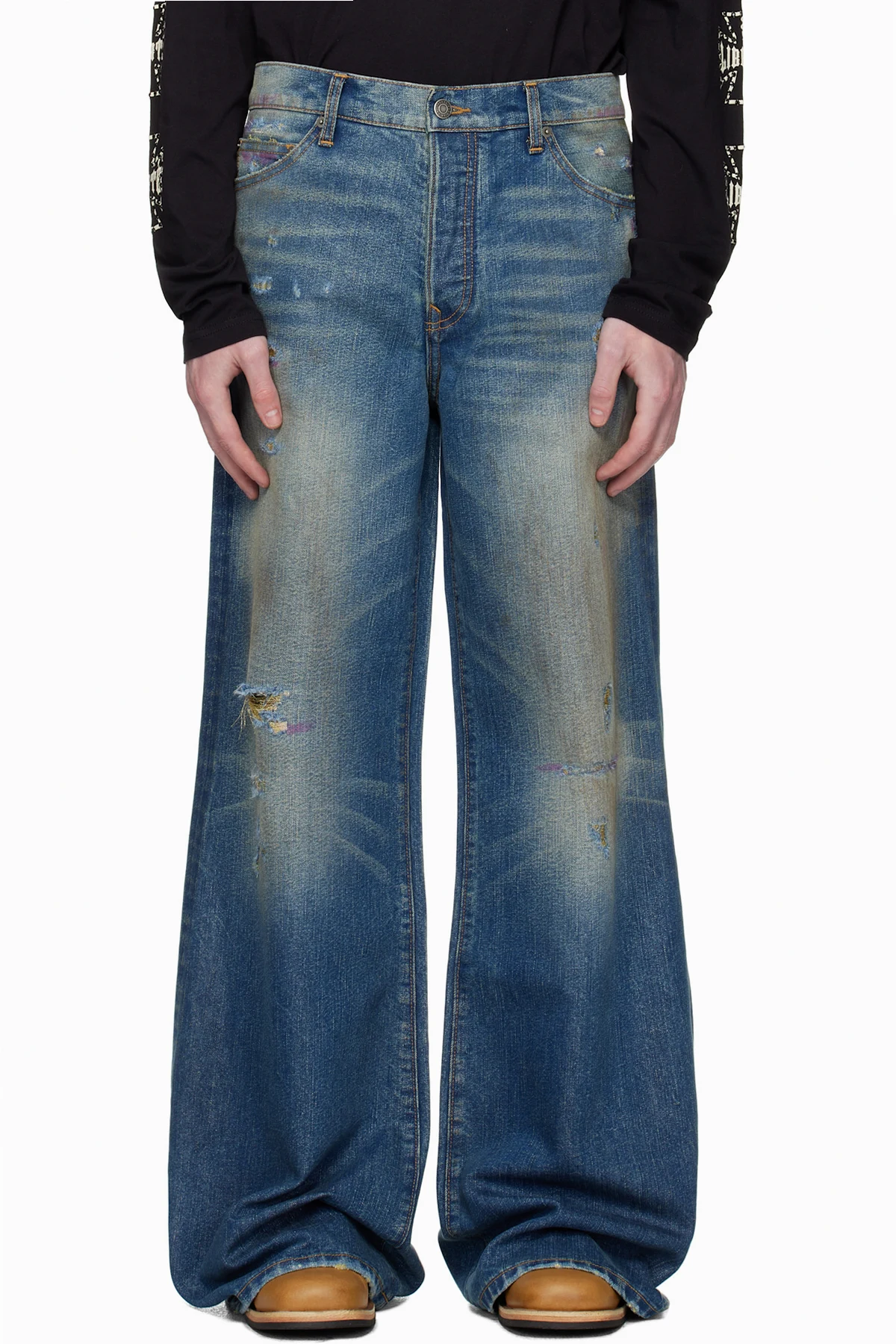 Blue Victor Twill Gold Lurex Wide Leg Jeans
