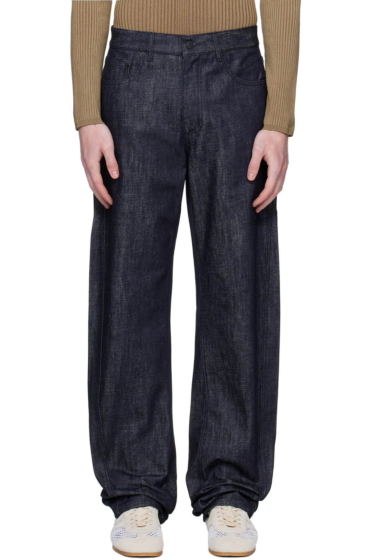 Navy Straight Raw Denim Jeans