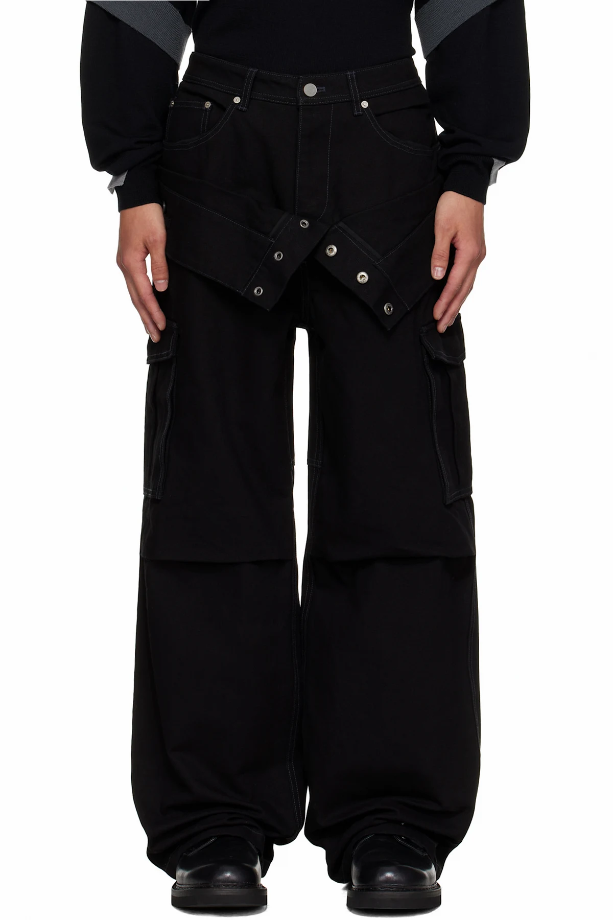 Black Double Waist Work Wide-Leg Jeans