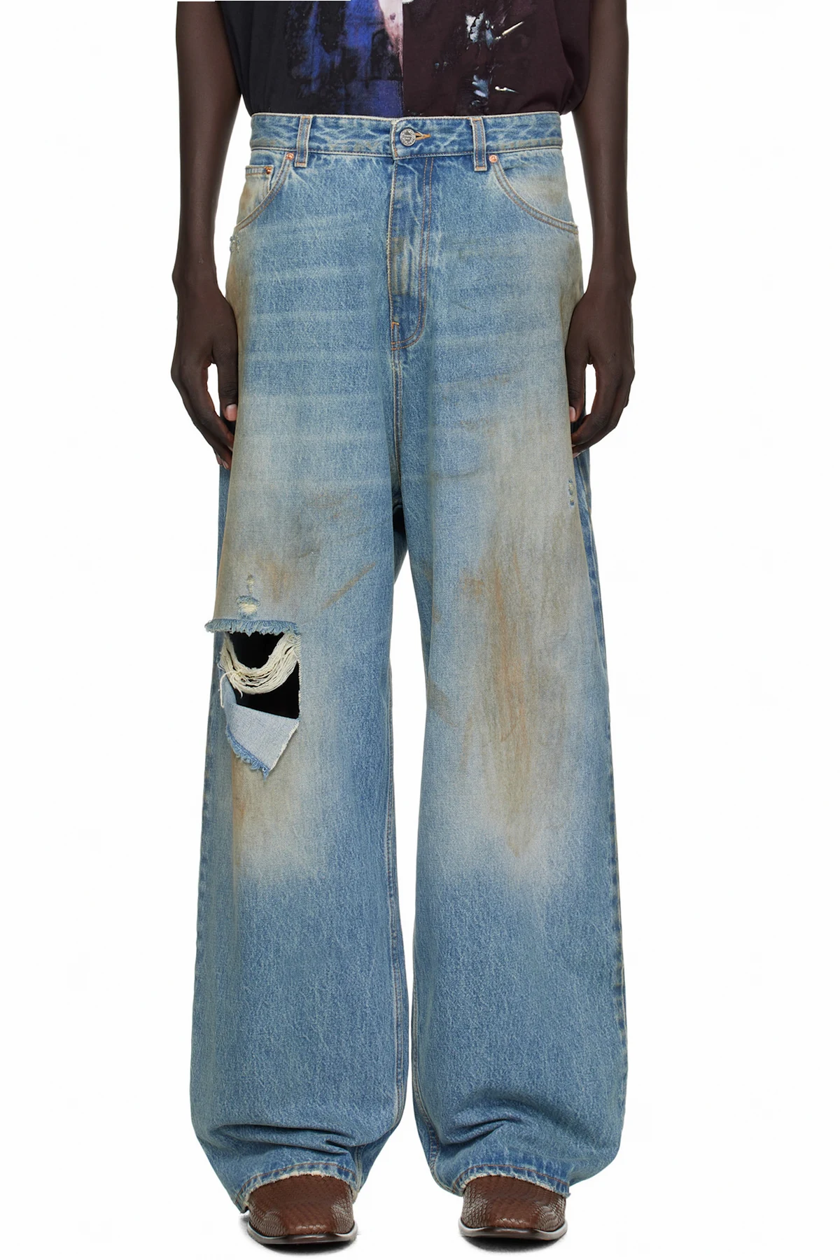 Blue Distressed Baggy Jeans