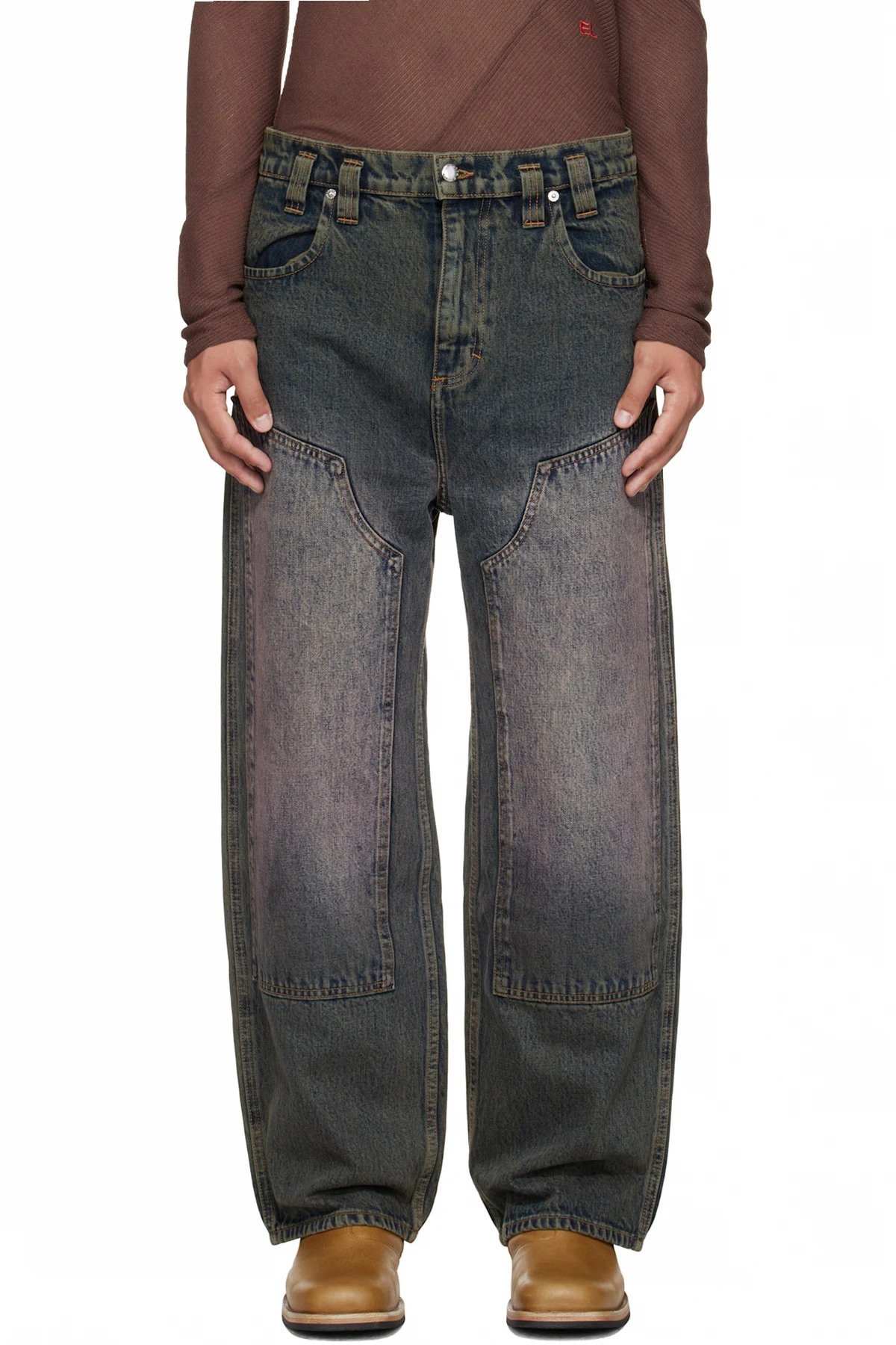 Blue Double Knee Baggy Jeans