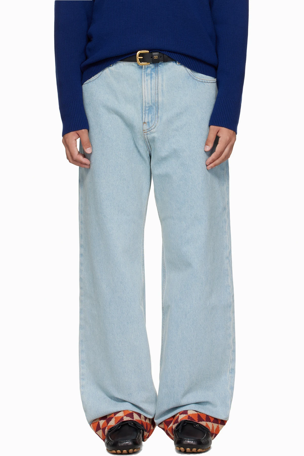 Blue Jacquard Hem Jeans