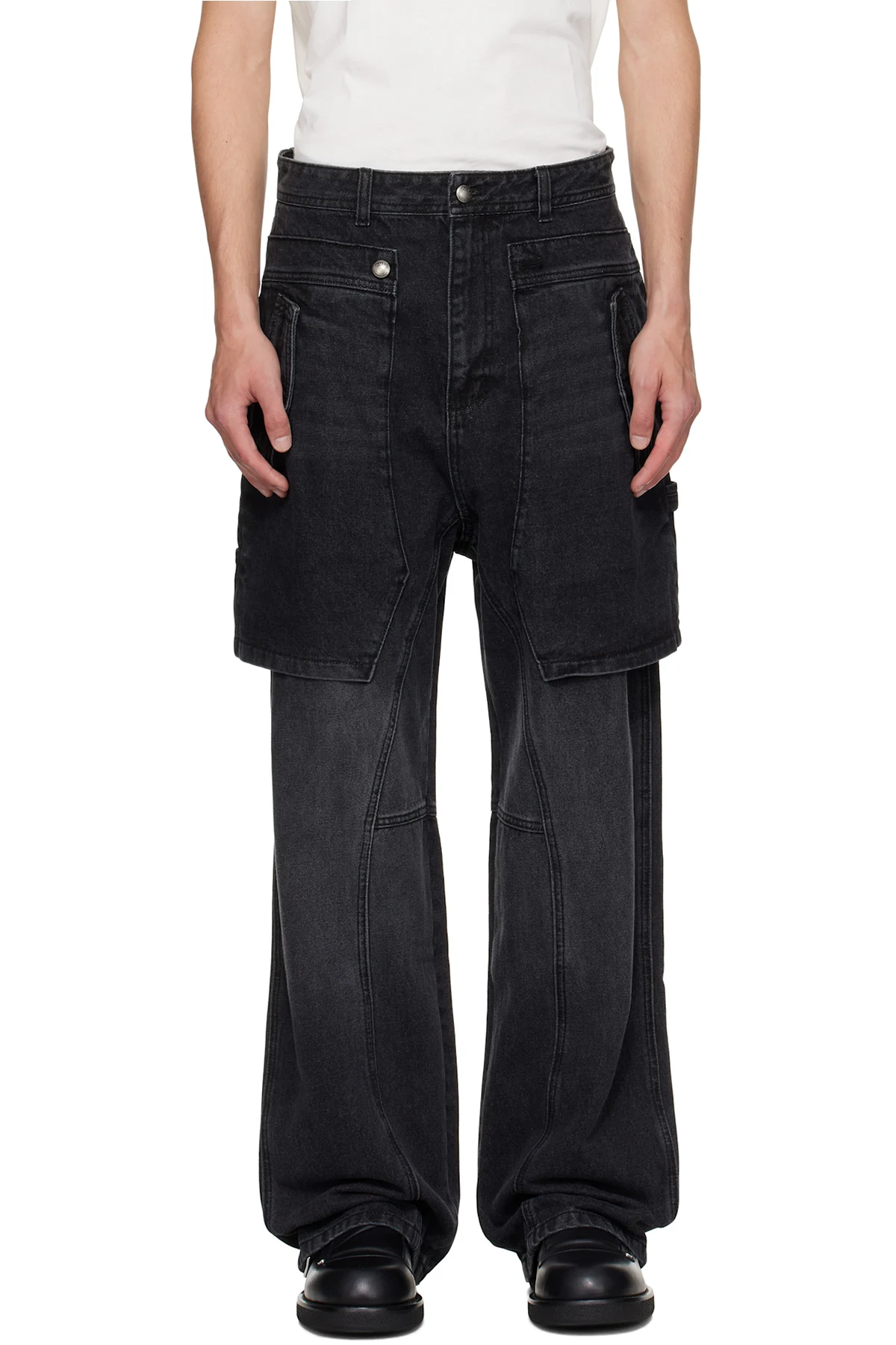 Black Raptor Layered Wide-Leg Jeans