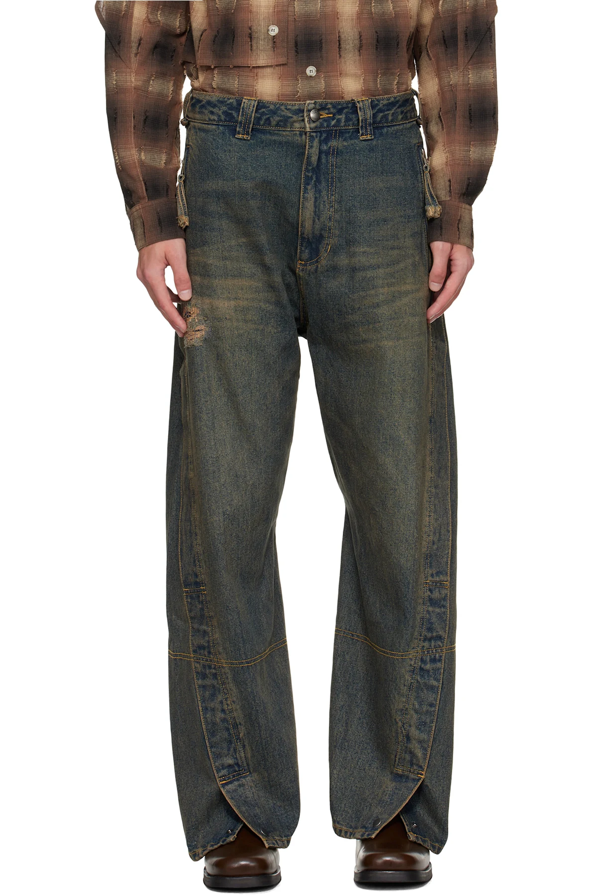 Navy Twisted Zipper Pocket Jeans