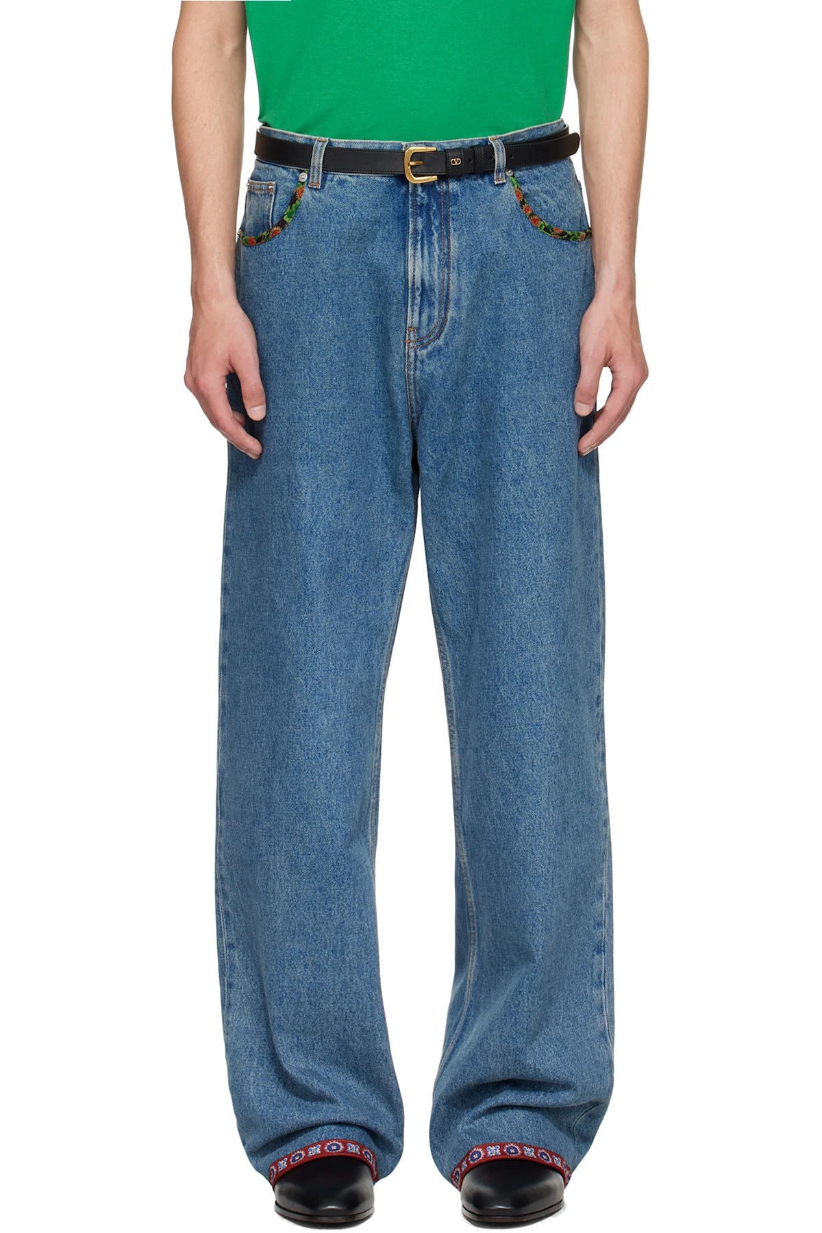 Blue Printed Border Jeans