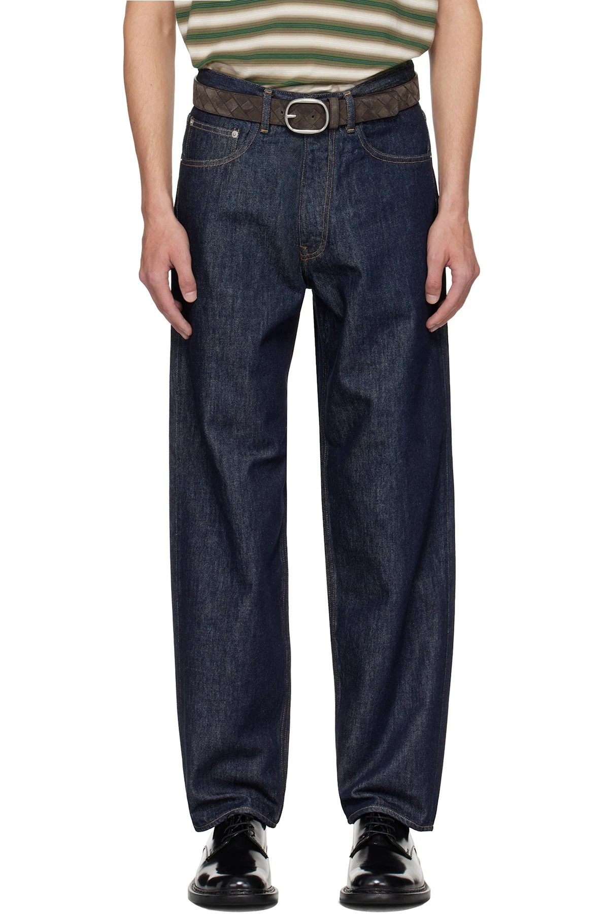 Indigo Hard Twist Denim Wide Jeans