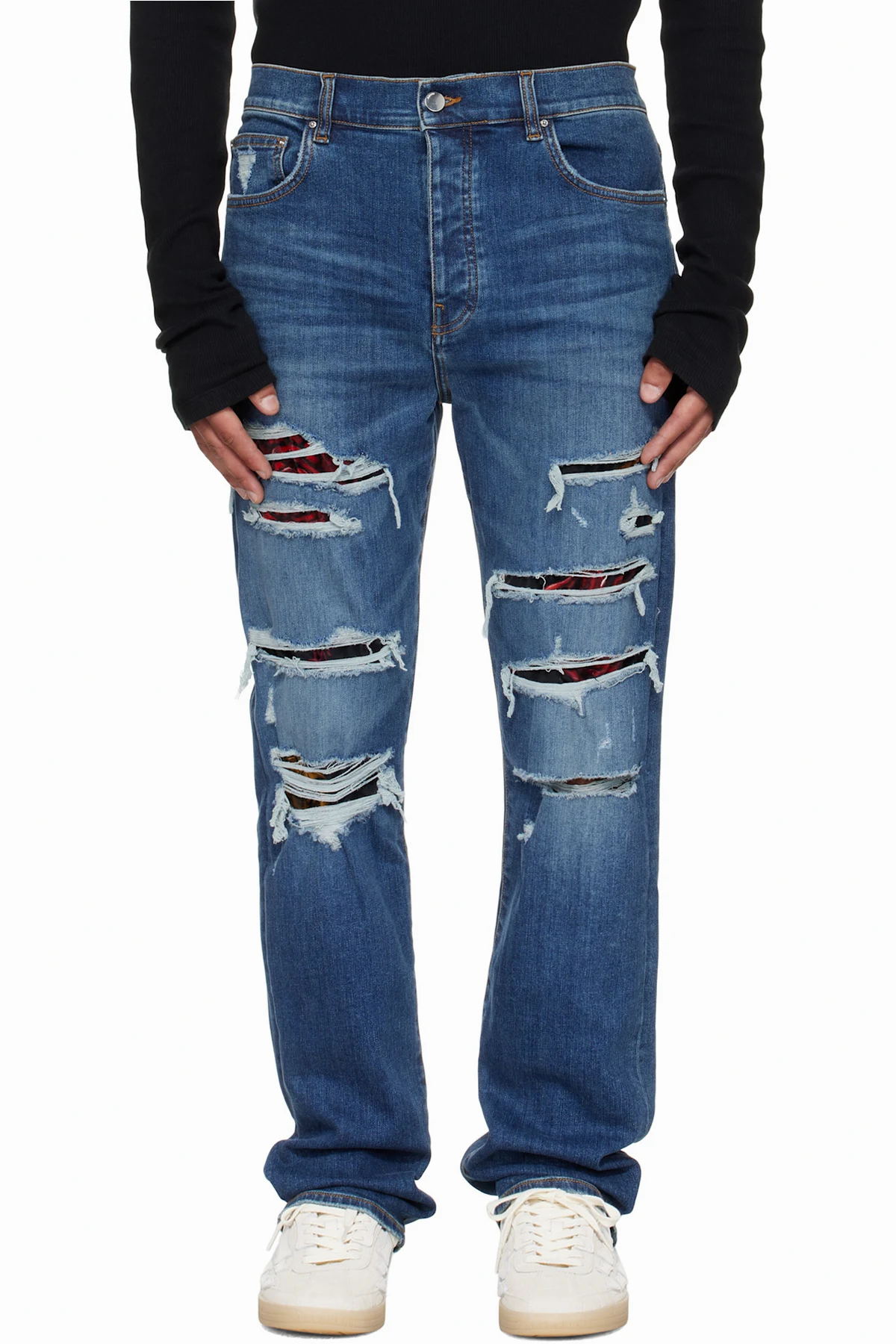 Blue Floral Velvet Slim Thrasher Jeans
