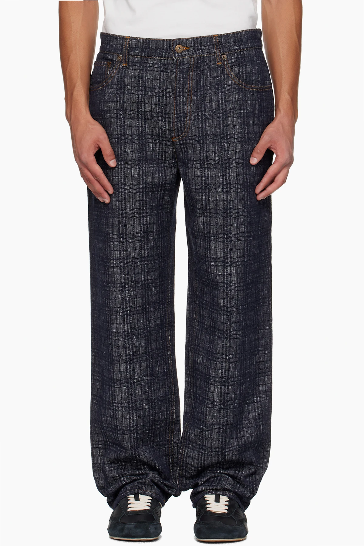 Navy Loose Check Jeans