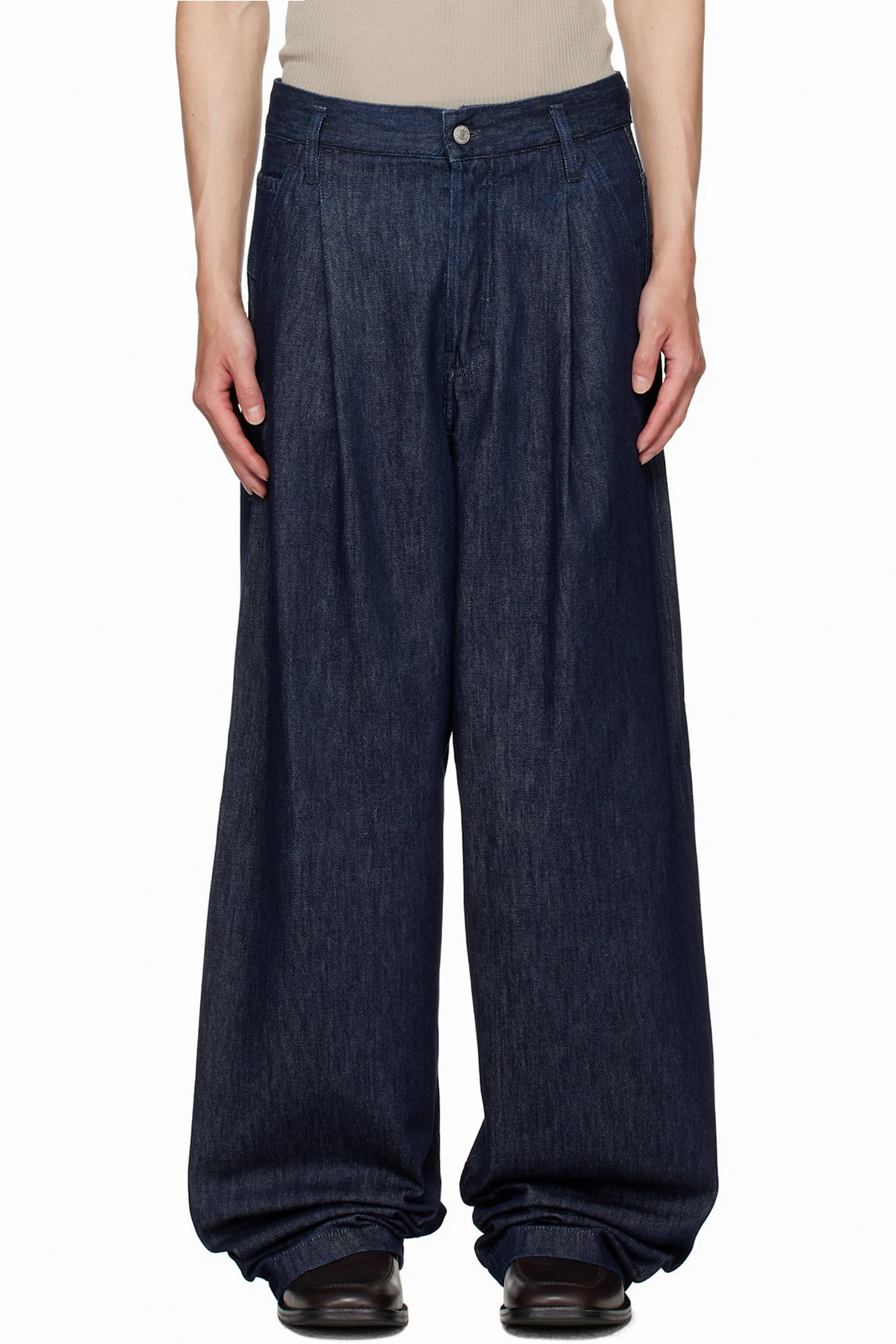 Navy Pleated Jeans