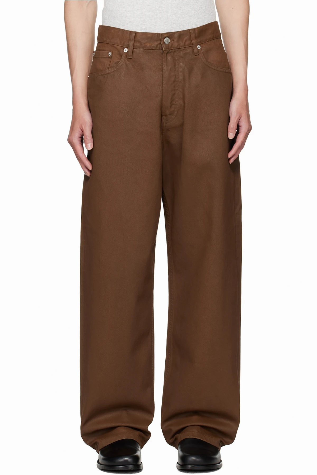 Brown Coated Loose Fit Jeans