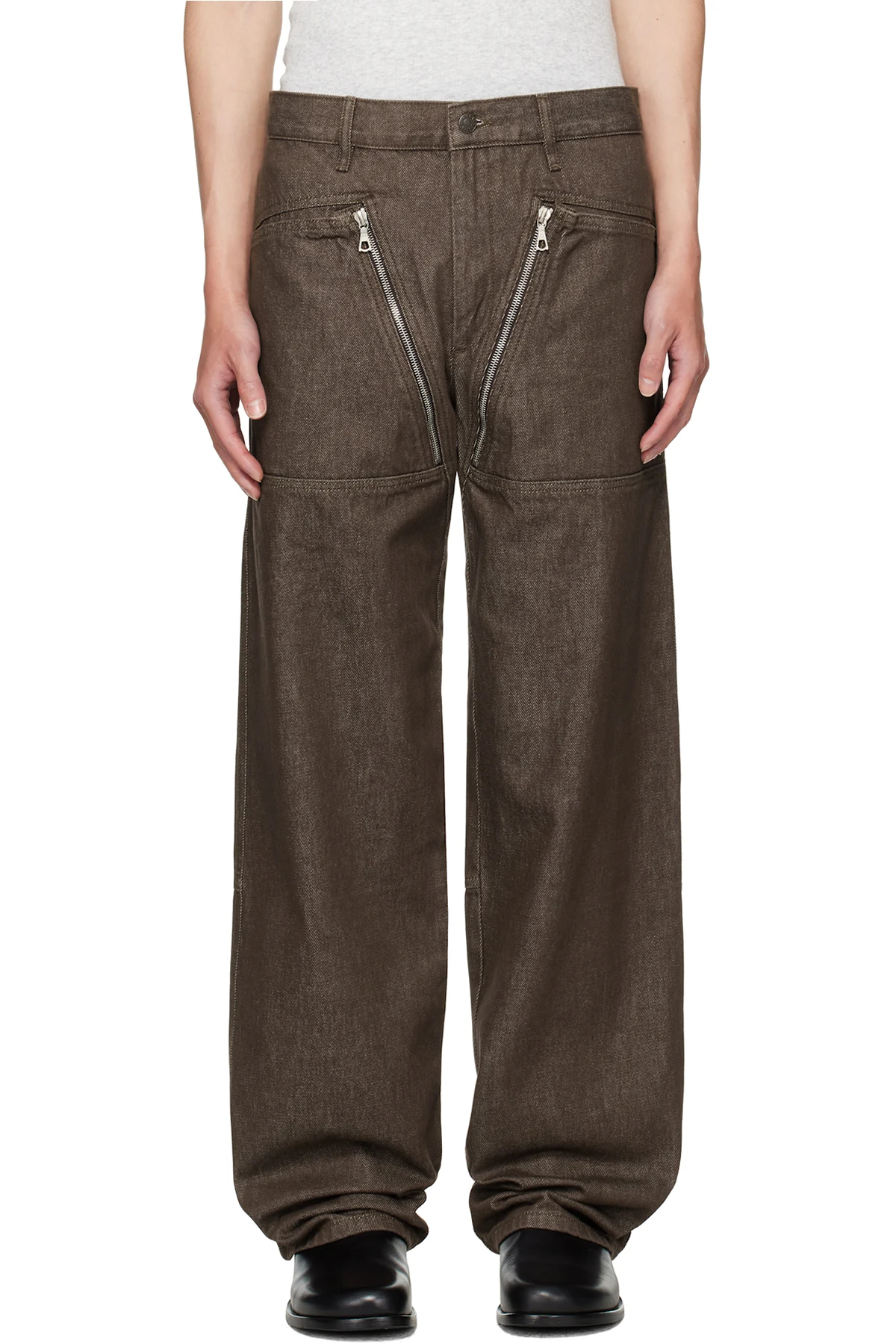 Brown Paneled Jeans