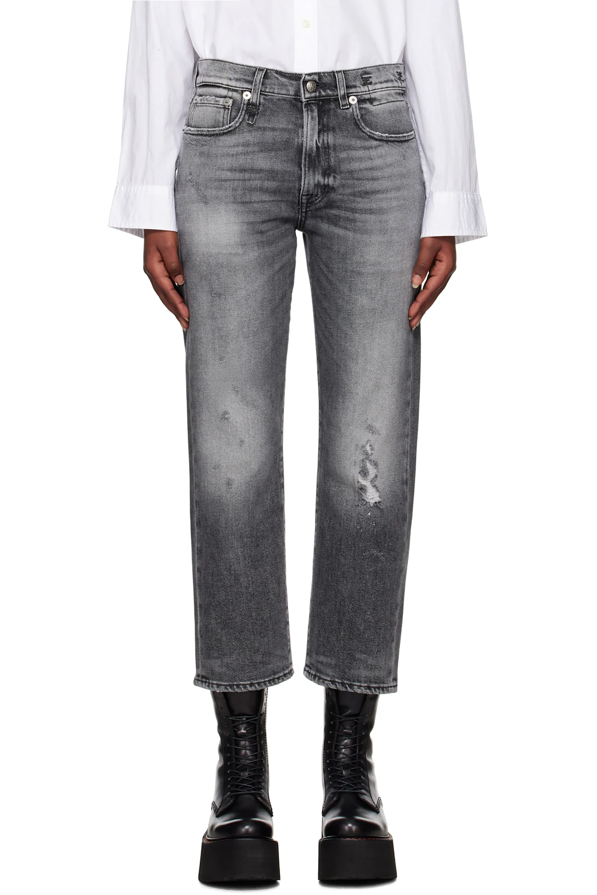 Gray Straight-Leg Boyfriend Jeans