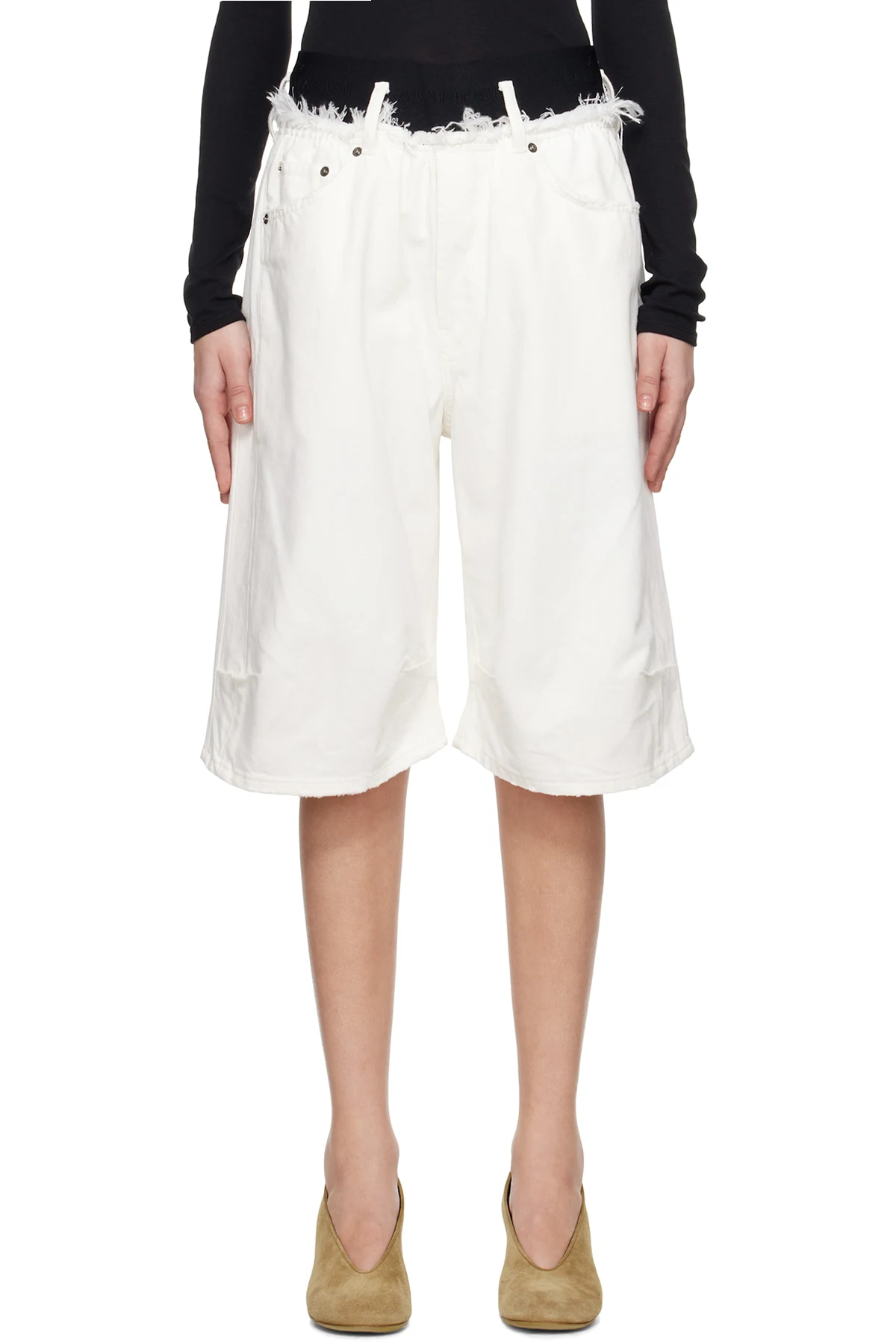 White Knee Denim Shorts