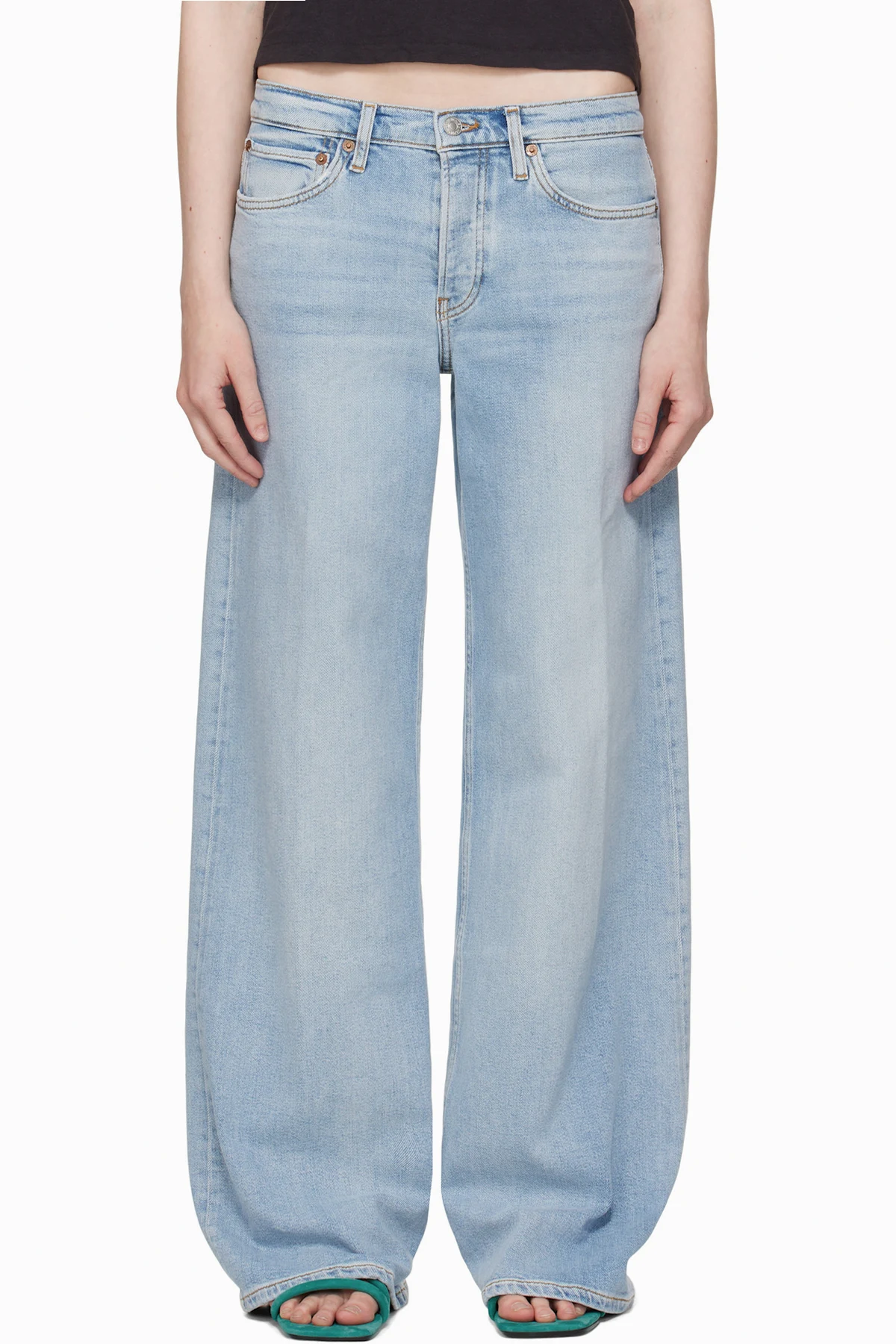 Blue Comfort Mid Rise Wide Leg Jeans